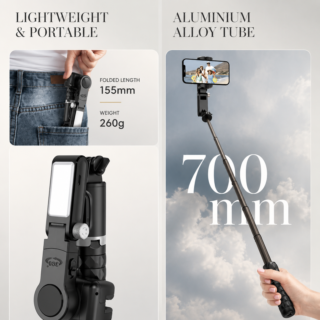 Premium Phone Gimbal Stabilizer 360 Rotation Selfie Stick Tripod Bluetooth Remote Smartphone Video Stabilizer Foldable Vlogging Photography Tool