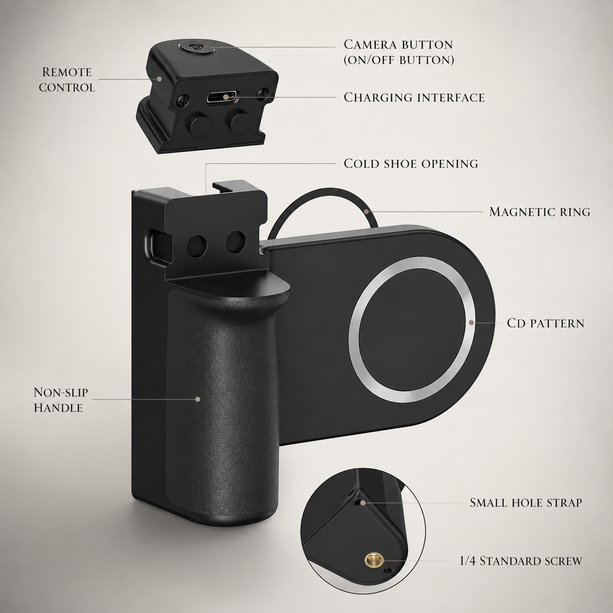 Premium Phone Holder MagSafe Compatible Magnetic Grip Bluetooth Remote Control Smartphone Mount Photography Video Stand Portable Tripod Desktop Design