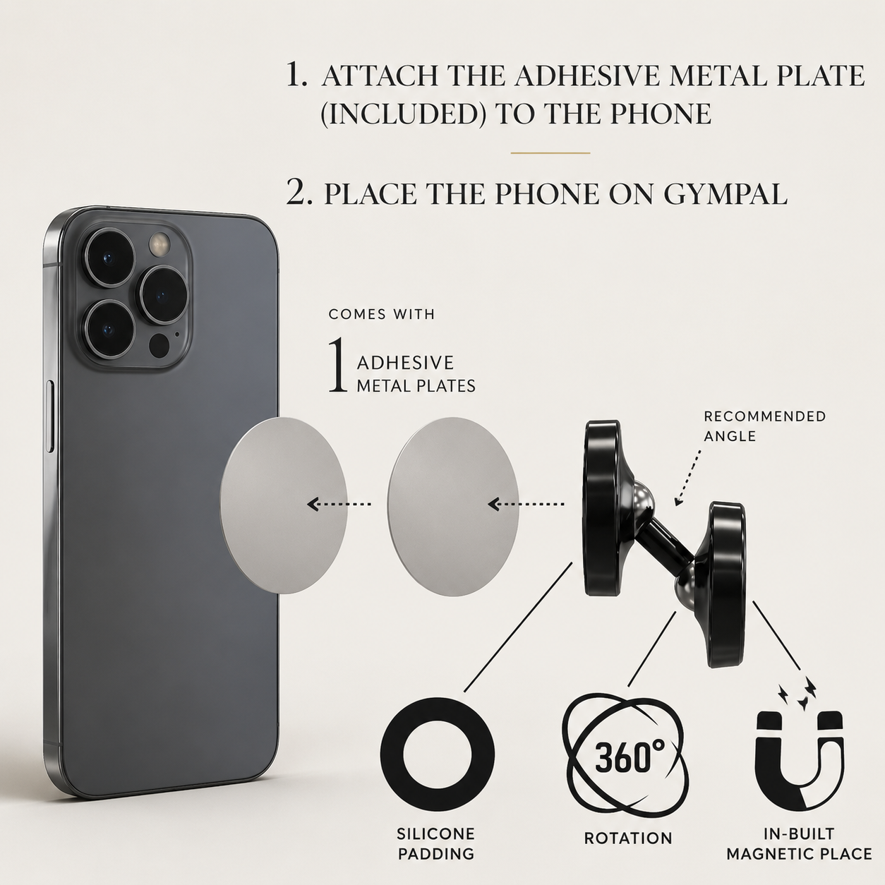 Premium Phone Holder Magnetic Gym Mount Dual Magnet 360 Rotation Secure Grip Smartphone Stand Fitness Training Compatible Portable Design Accessory