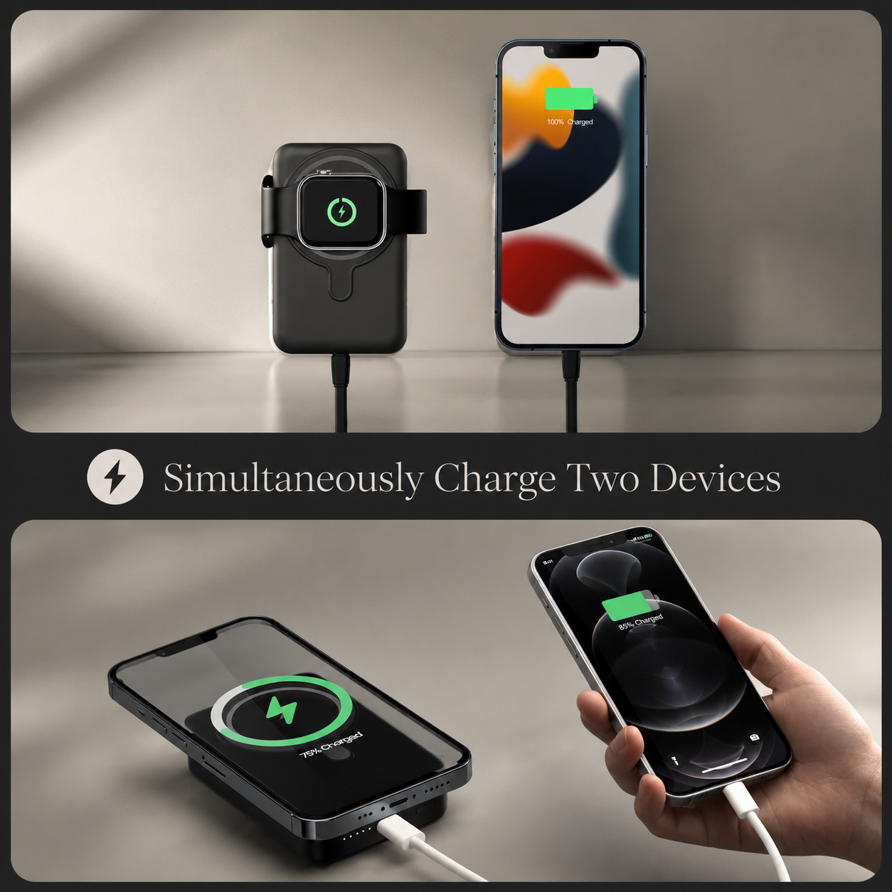 Premium Power Bank 10000mAh MagSafe Compatible Wireless Charger PD Fast Charging Portable Battery Pack Slim Magnetic Design Travel Accessory