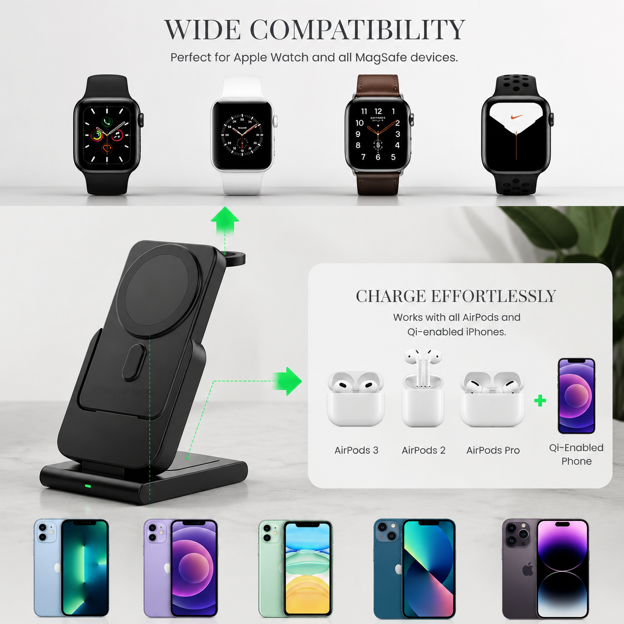 Premium Power Bank 5000mAh MagSafe Compatible 3 in 1 Wireless Charger Portable Magnetic Battery Fast Charging Smartphone Watch Earbuds Dock Station