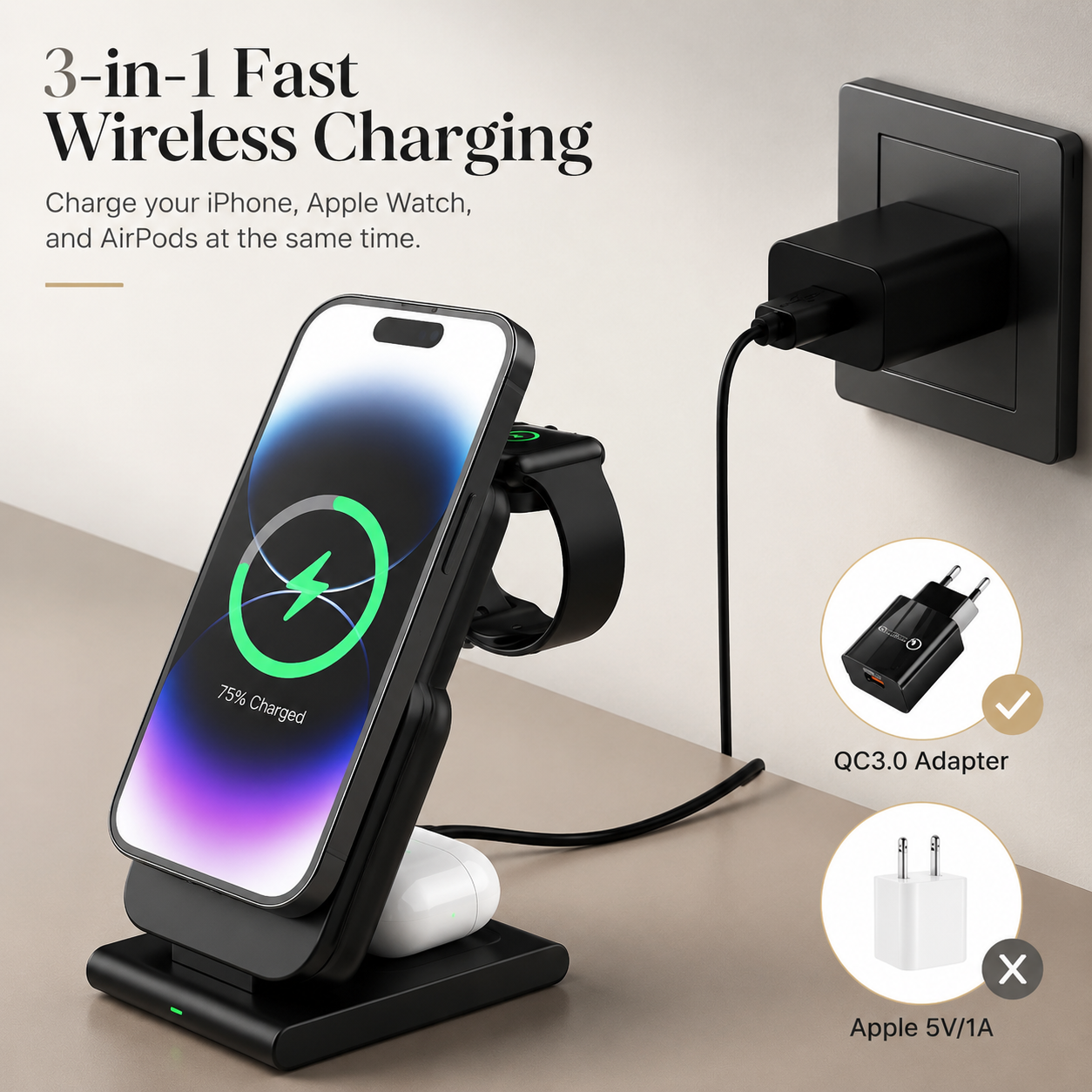 Premium Power Bank 5000mAh MagSafe Compatible 3 in 1 Wireless Charger Portable Magnetic Battery Fast Charging Smartphone Watch Earbuds Dock Station