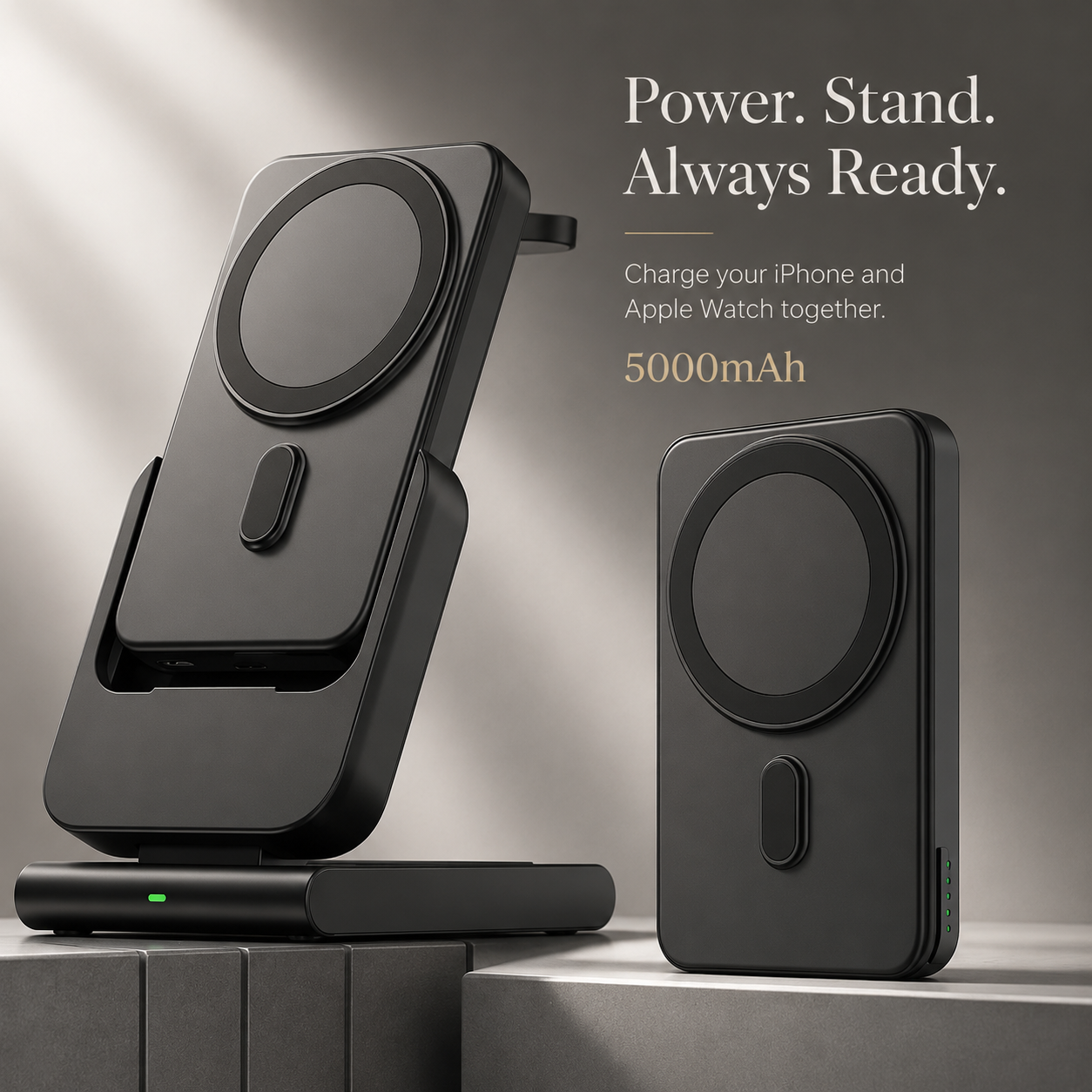 Premium Power Bank 5000mAh MagSafe Compatible 3 in 1 Wireless Charger Portable Magnetic Battery Fast Charging Smartphone Watch Earbuds Dock Station