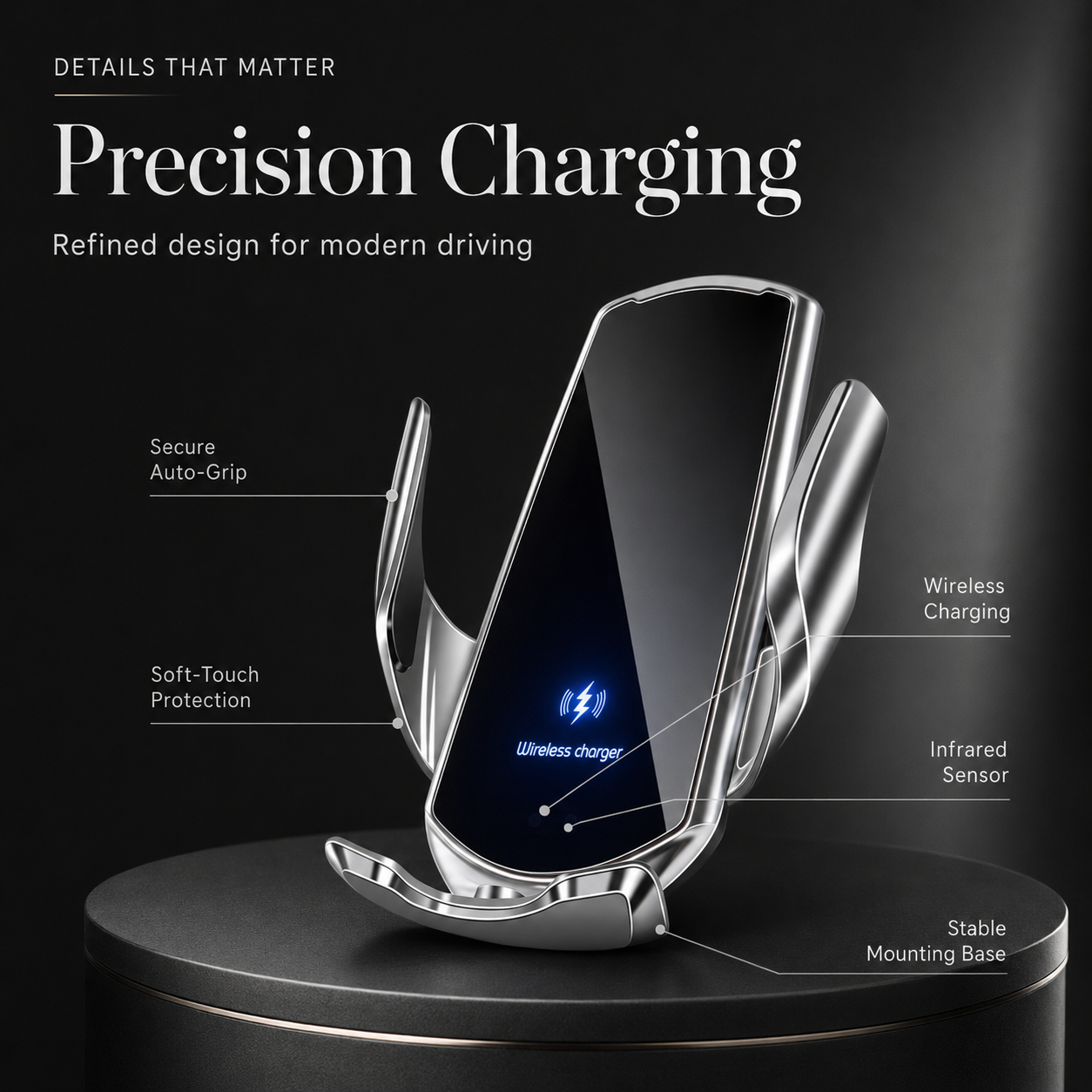 Premium Wireless Car Charger 30W Fast Charging Magnetic Phone Mount Infrared Auto Clamp USB-C LED Display Smart Vent Holder Hands Free Charging