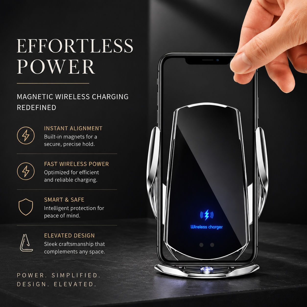 Premium Wireless Car Charger 30W Fast Charging Magnetic Phone Mount Infrared Auto Clamp USB-C LED Display Smart Vent Holder Hands Free Charging