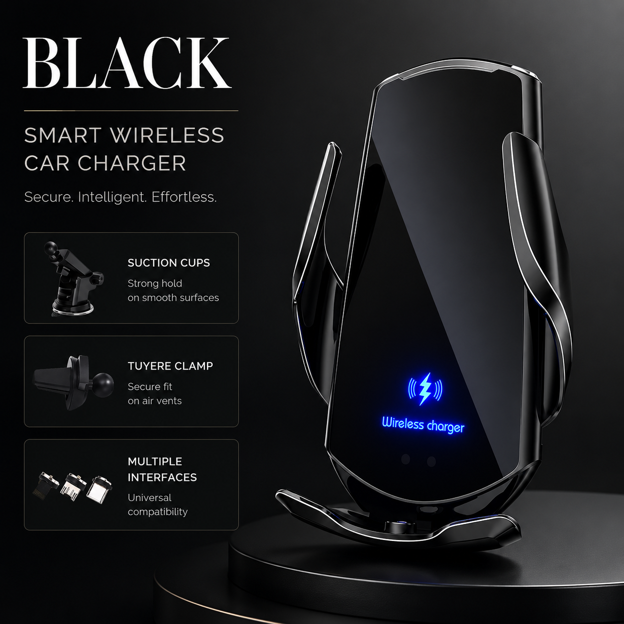 Premium Wireless Car Charger 30W Fast Charging Magnetic Phone Mount Infrared Auto Clamp USB-C LED Display Smart Vent Holder Hands Free Charging