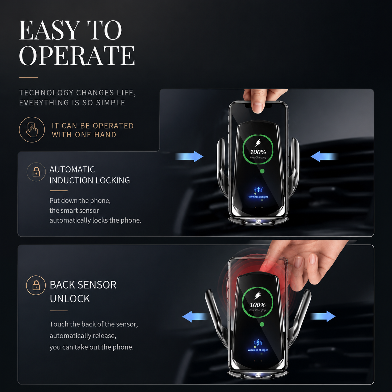 Premium Wireless Car Charger 30W Fast Charging Magnetic Phone Mount Infrared Auto Clamp USB-C LED Display Smart Vent Holder Hands Free Charging