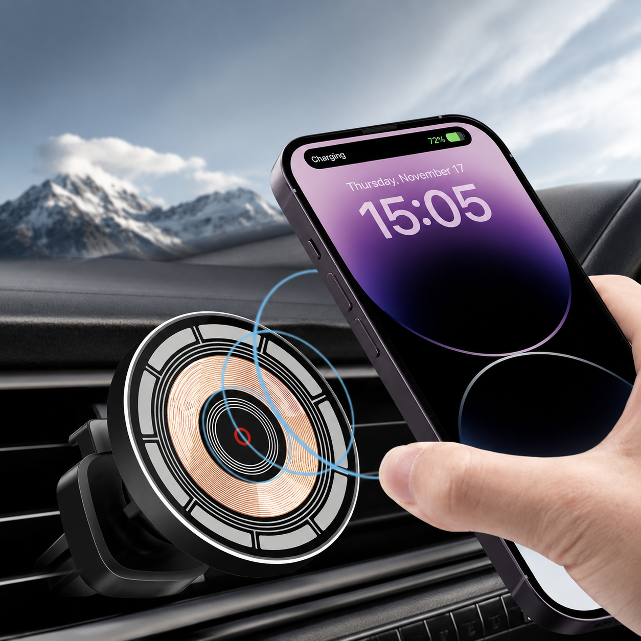 Premium Wireless Car Charger MagSafe Compatible 30W Fast Charging Magnetic Phone Mount Auto Holder Dashboard Vent Mount Hands Free Driving Dock