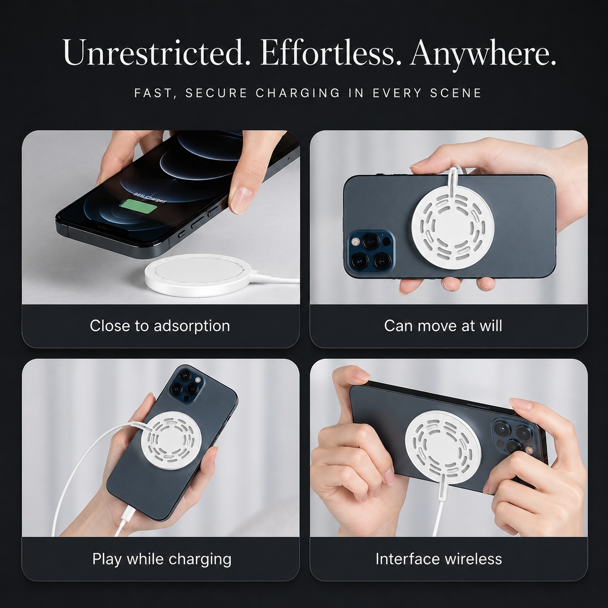 Premium Wireless Charger MagSafe Compatible 20W Fast Charging Magnetic Pad Slim Portable Dock Smartphone Earbuds Charging Station Minimal Design