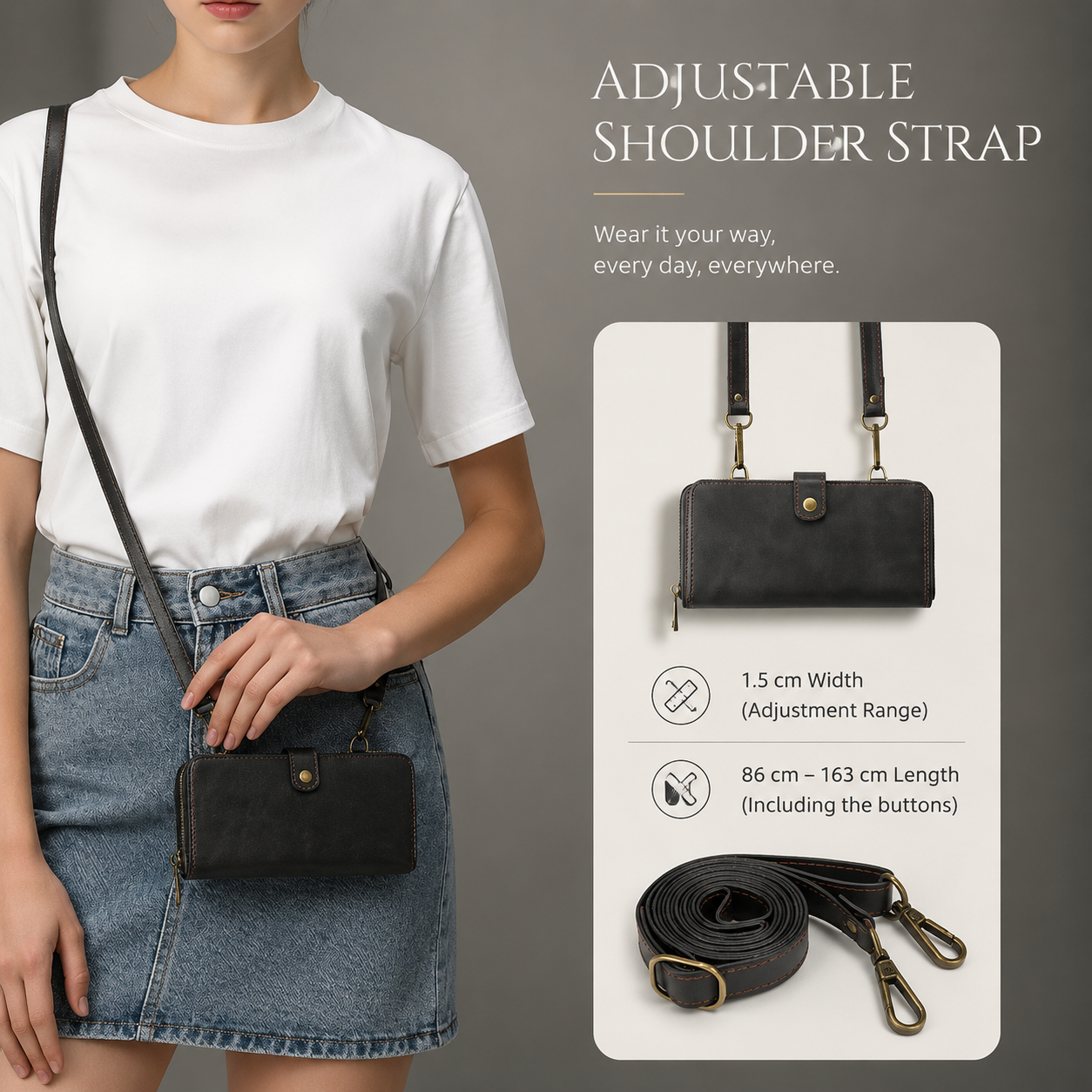 Premium iPhone Case 2 in 1 Detachable Wallet PU Leather Cover Zipper Purse Magnetic Flip Clasp Card Holder Shockproof Dual Layer Protection Lanyard
