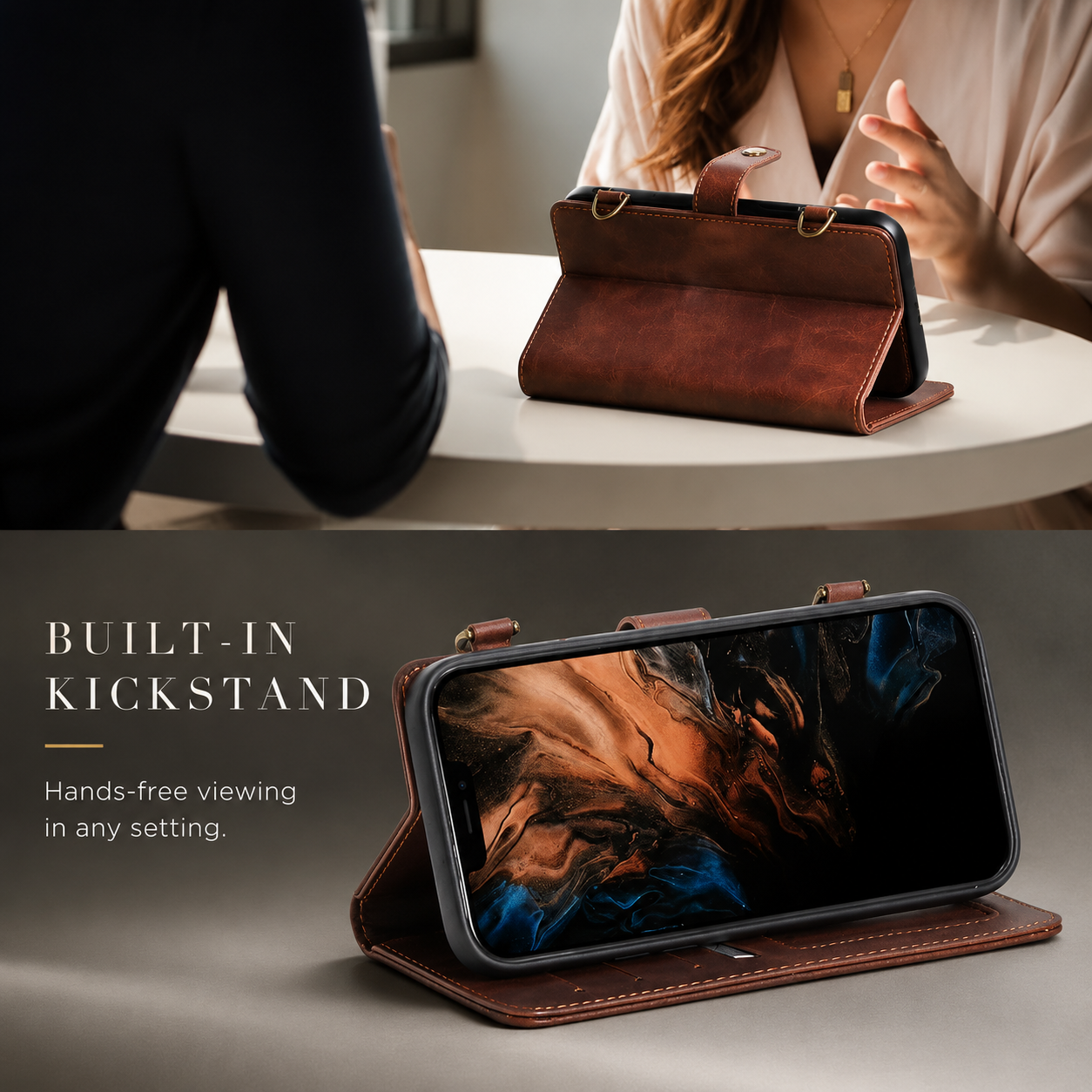 Premium iPhone Case 2 in 1 Detachable Wallet PU Leather Cover Zipper Purse Magnetic Flip Clasp Card Holder Shockproof Dual Layer Protection Lanyard