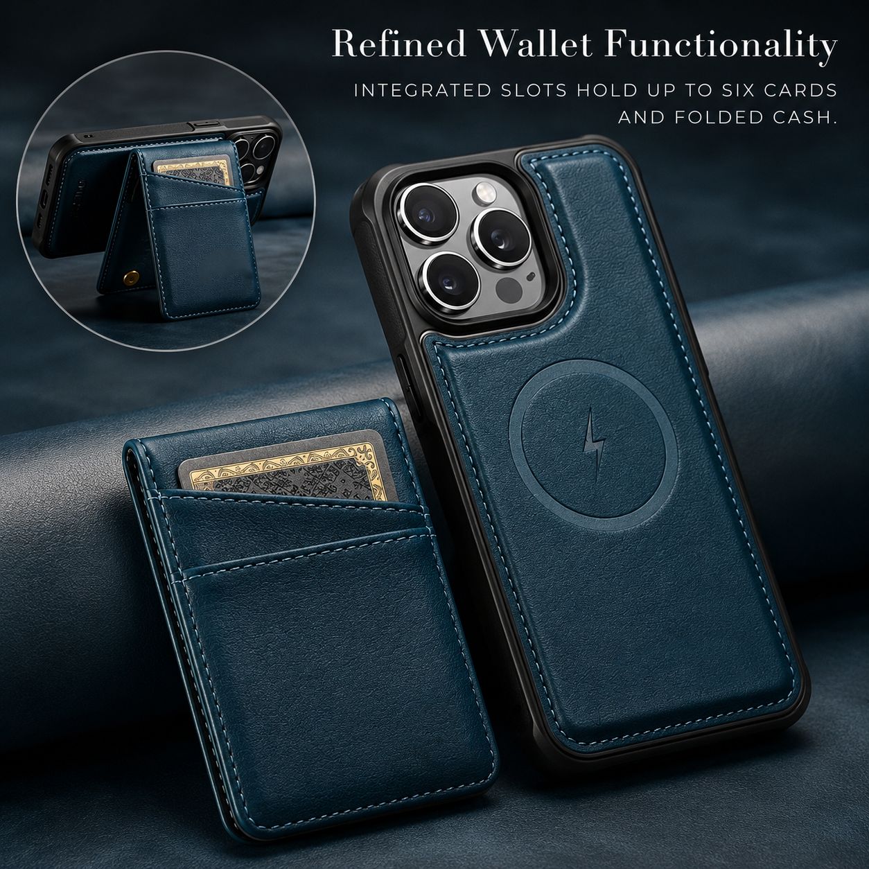 Premium iPhone Case 2-in-1 Magnetic Detachable Wallet Flip Cover Card Holder Cash Pocket Wrist Strap Shockproof Full Protection Slim Design