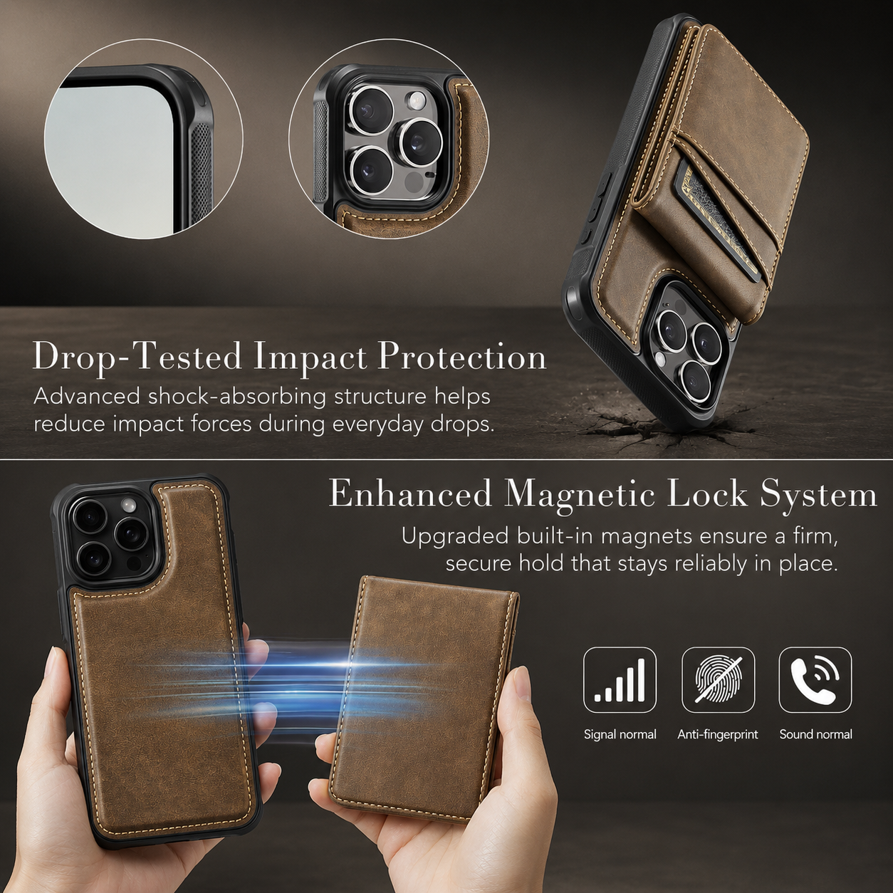 Premium iPhone Case 2-in-1 Magnetic Detachable Wallet Flip Cover Card Holder Cash Pocket Wrist Strap Shockproof Full Protection Slim Design