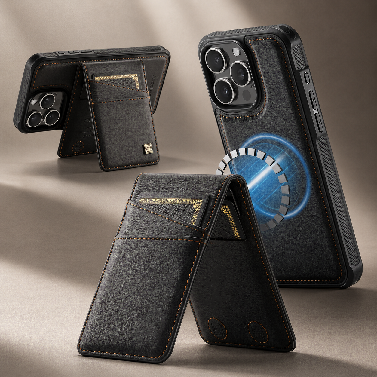 Premium iPhone Case 2-in-1 Magnetic Detachable Wallet Flip Cover Card Holder Cash Pocket Wrist Strap Shockproof Full Protection Slim Design