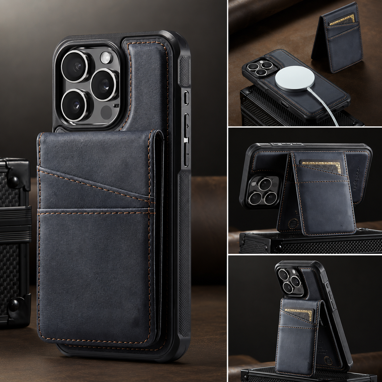 Premium iPhone Case 2-in-1 Magnetic Detachable Wallet Flip Cover Card Holder Cash Pocket Wrist Strap Shockproof Full Protection Slim Design