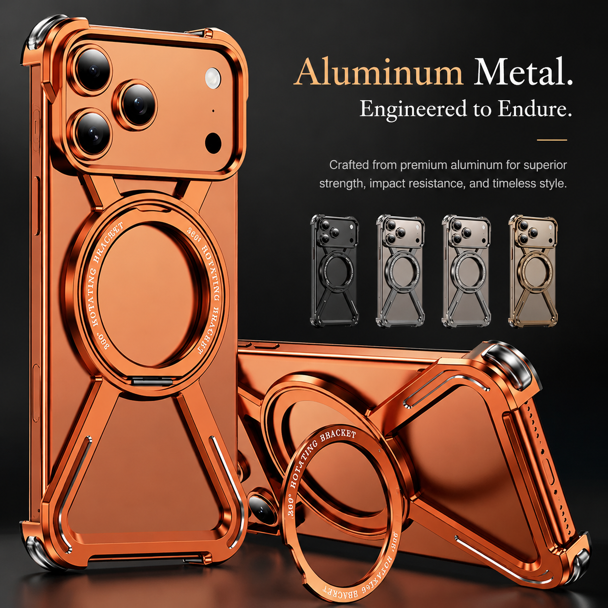 Premium iPhone Case Aluminum Alloy Bumper Design with Camera Lens Protection, Airbag Corner Structure, Magnetic Kickstand, Non Slip Shock Resistant Fit