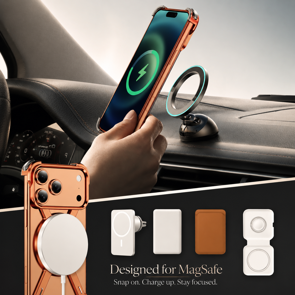Premium iPhone Case Aluminum Alloy Bumper Design with Camera Lens Protection, Airbag Corner Structure, Magnetic Kickstand, Non Slip Shock Resistant Fit