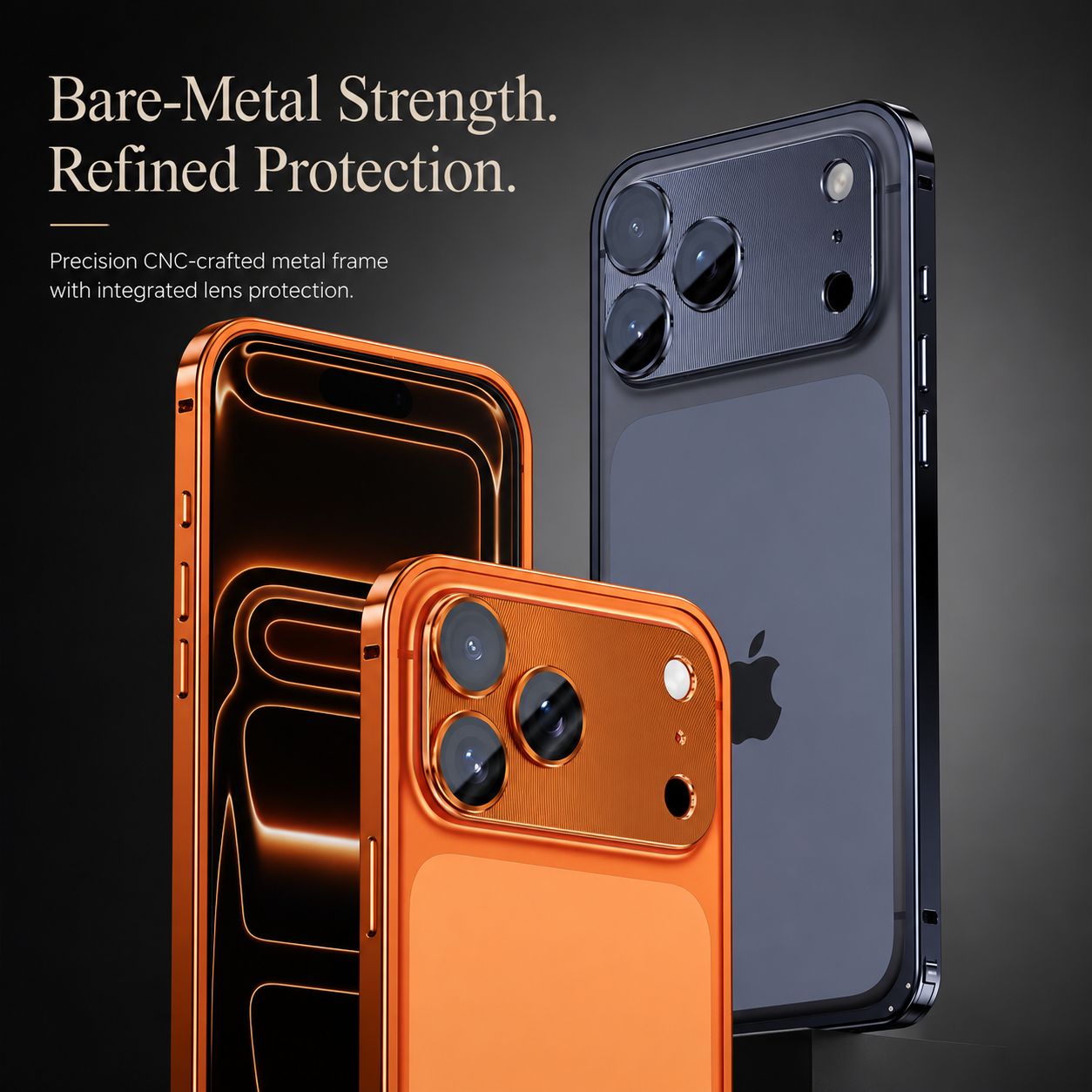 Premium iPhone Case Aluminum Alloy Frame with Camera Lens Protection, Heat Dissipation Design, Shock Resistant Metal Construction, Everyday Protection