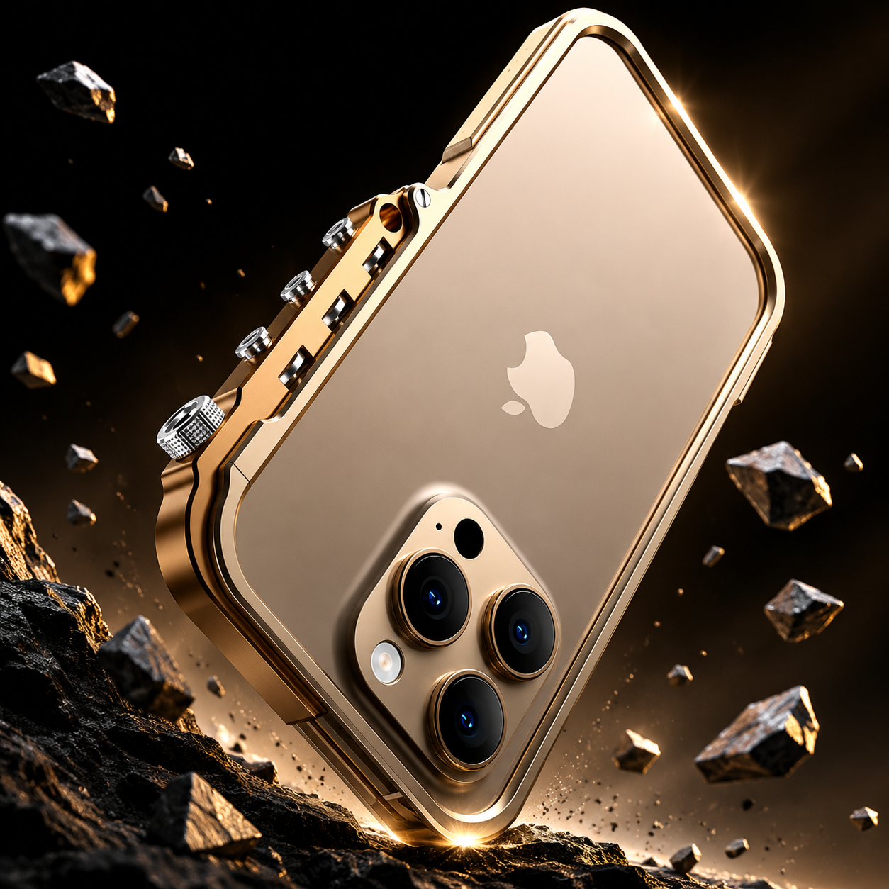 Premium iPhone Case Aluminum Alloy Mecha Bumper with Camera Lens Protection, Shockproof Drop Resistant Design, Lightweight Lanyard Support