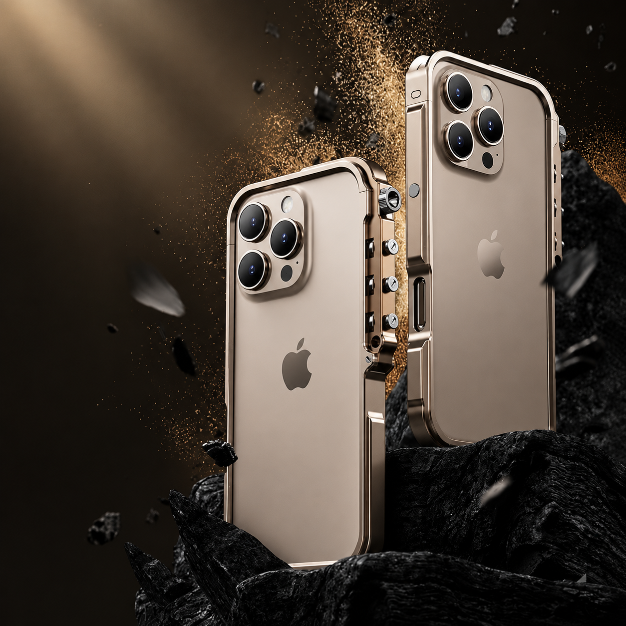 Premium iPhone Case Aluminum Alloy Mecha Bumper with Camera Lens Protection, Shockproof Drop Resistant Design, Lightweight Lanyard Support