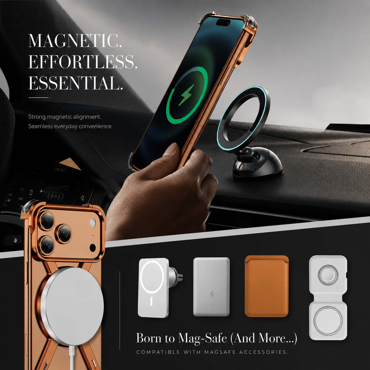 Premium iPhone Case Aluminum Alloy Metal Bumper Cover Magnetic Kickstand Shockproof Non Slip Grip Durable Protective Case Anti Drop Design Lightweight Frame