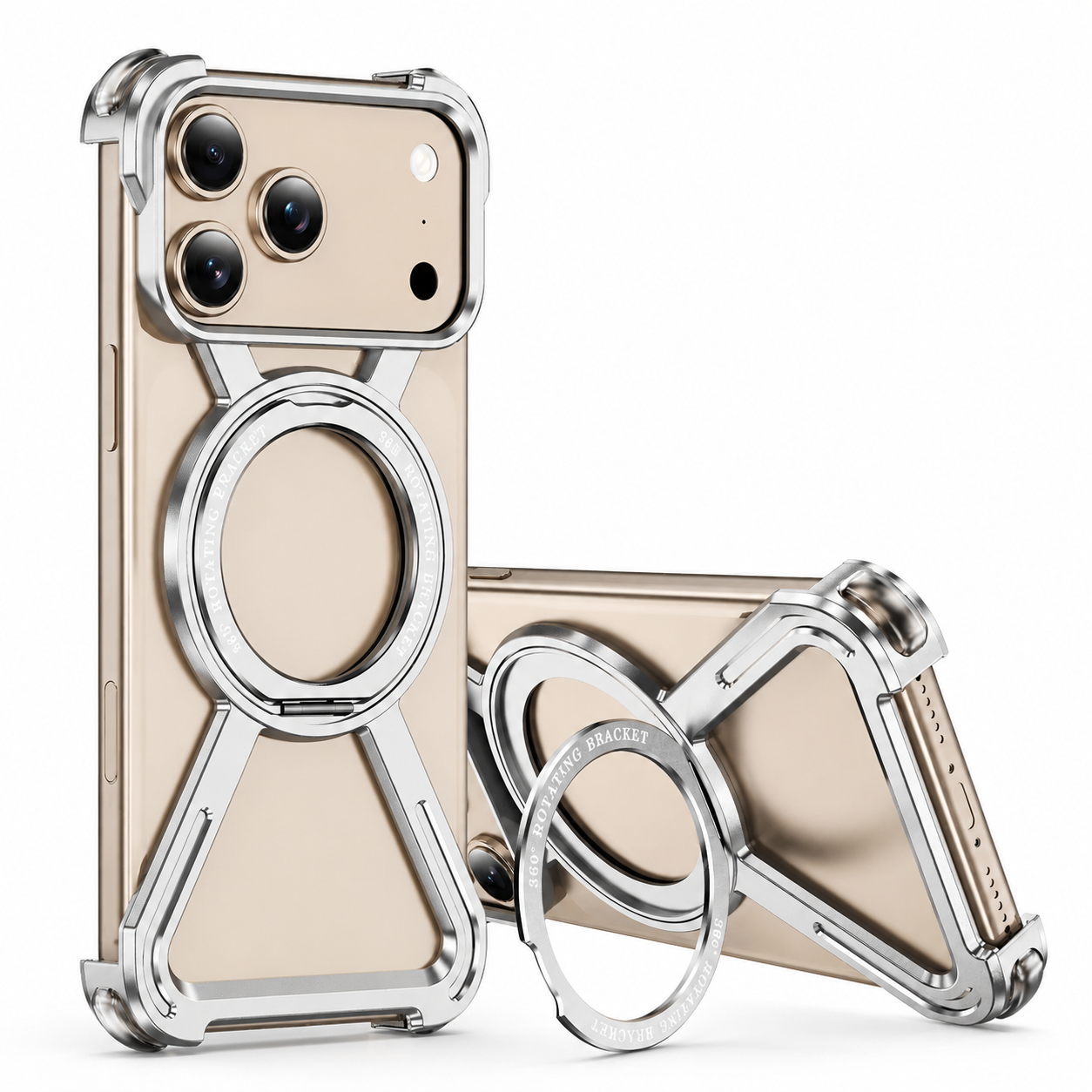 Premium iPhone Case Aluminum Alloy Metal Bumper Cover Magnetic Kickstand Shockproof Non Slip Grip Durable Protective Case Anti Drop Design Lightweight Frame
