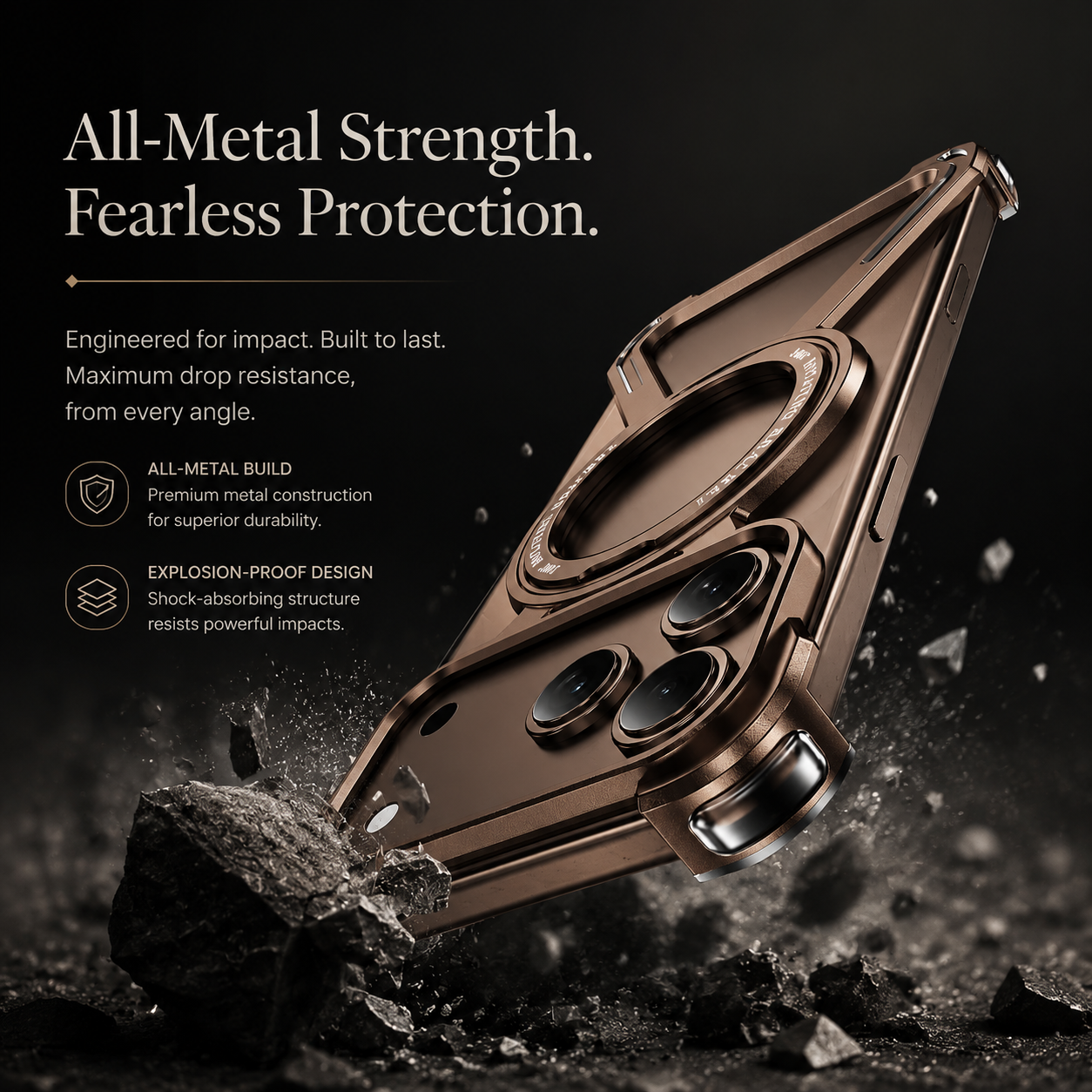 Premium iPhone Case Aluminum Alloy Metal Bumper Cover Magnetic Kickstand Shockproof Non Slip Grip Durable Protective Case Anti Drop Design Lightweight Frame