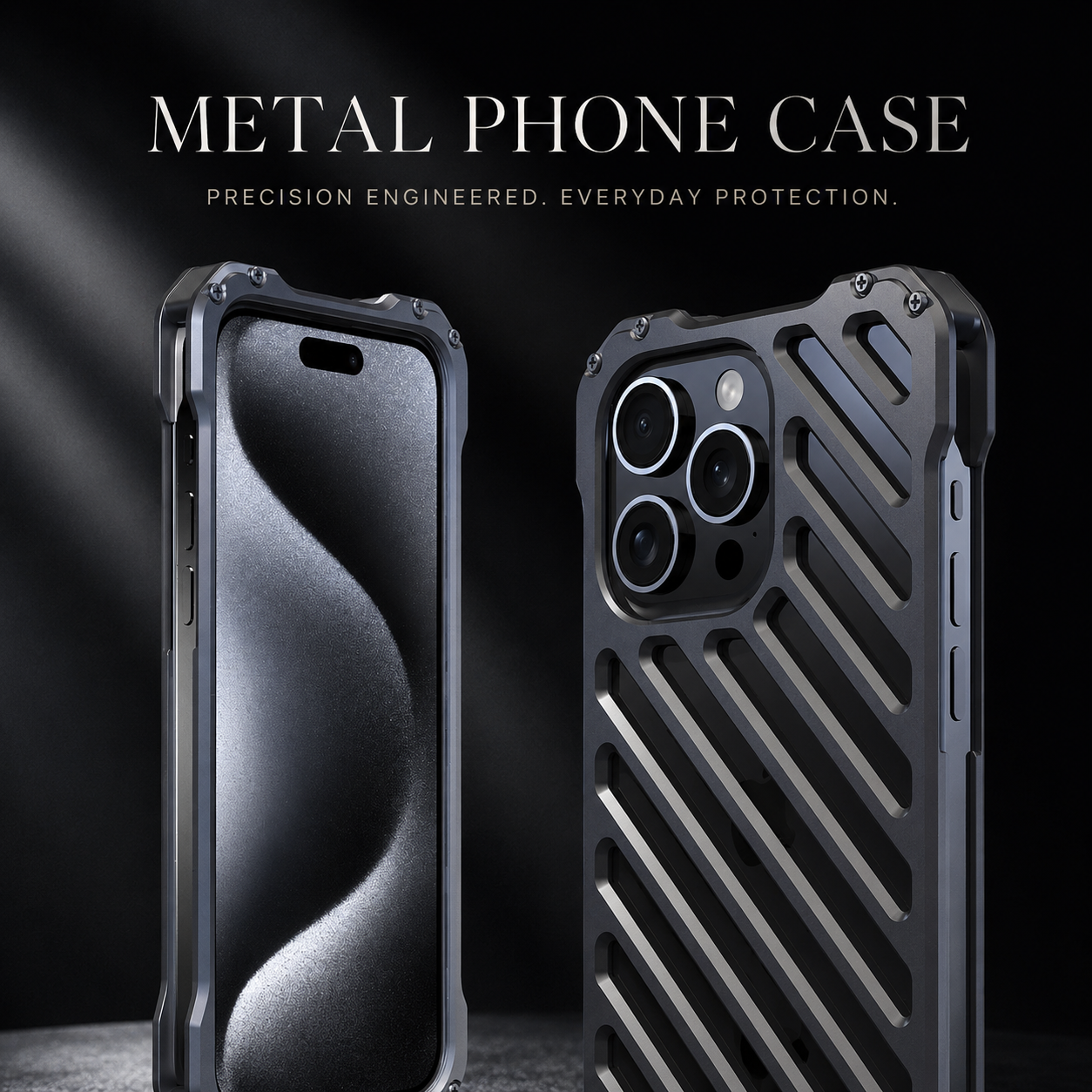 Premium iPhone Case Aluminum Armor Bumper Transparent Hard Cover, Shockproof Protective Case with 3D Camera Lens Protection and Secure Grip