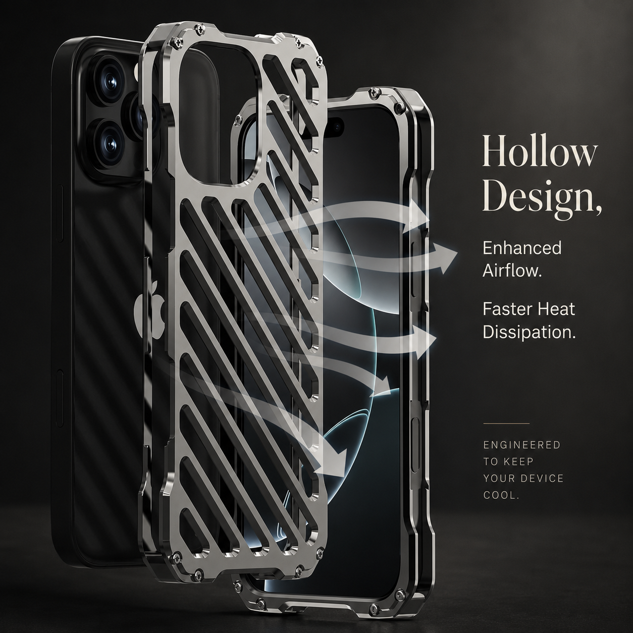 Premium iPhone Case Aluminum Armor Bumper Transparent Hard Cover, Shockproof Protective Case with 3D Camera Lens Protection and Secure Grip