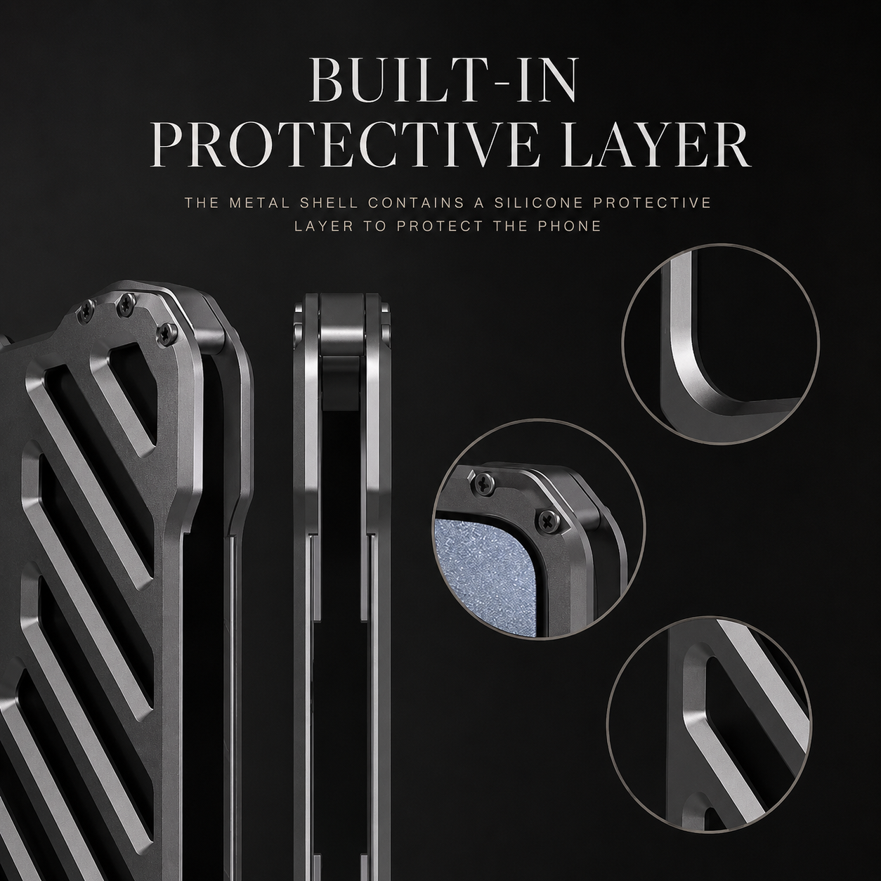 Premium iPhone Case Aluminum Armor Bumper Transparent Hard Cover, Shockproof Protective Case with 3D Camera Lens Protection and Secure Grip