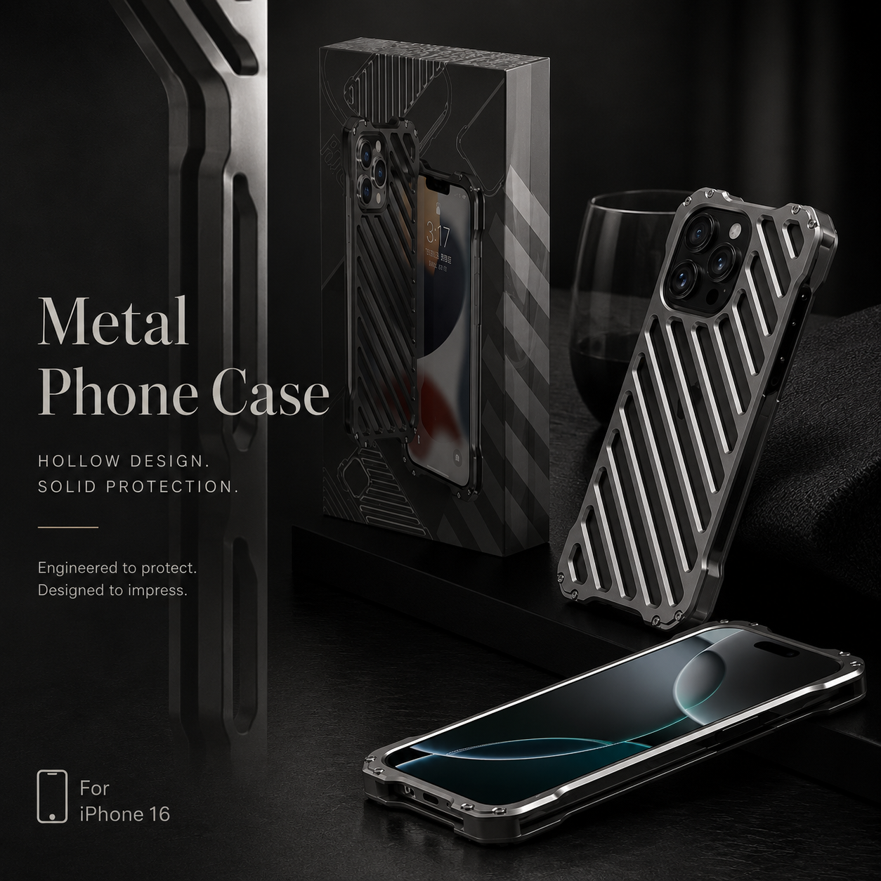 Premium iPhone Case Aluminum Armor Bumper Transparent Hard Cover, Shockproof Protective Case with 3D Camera Lens Protection and Secure Grip