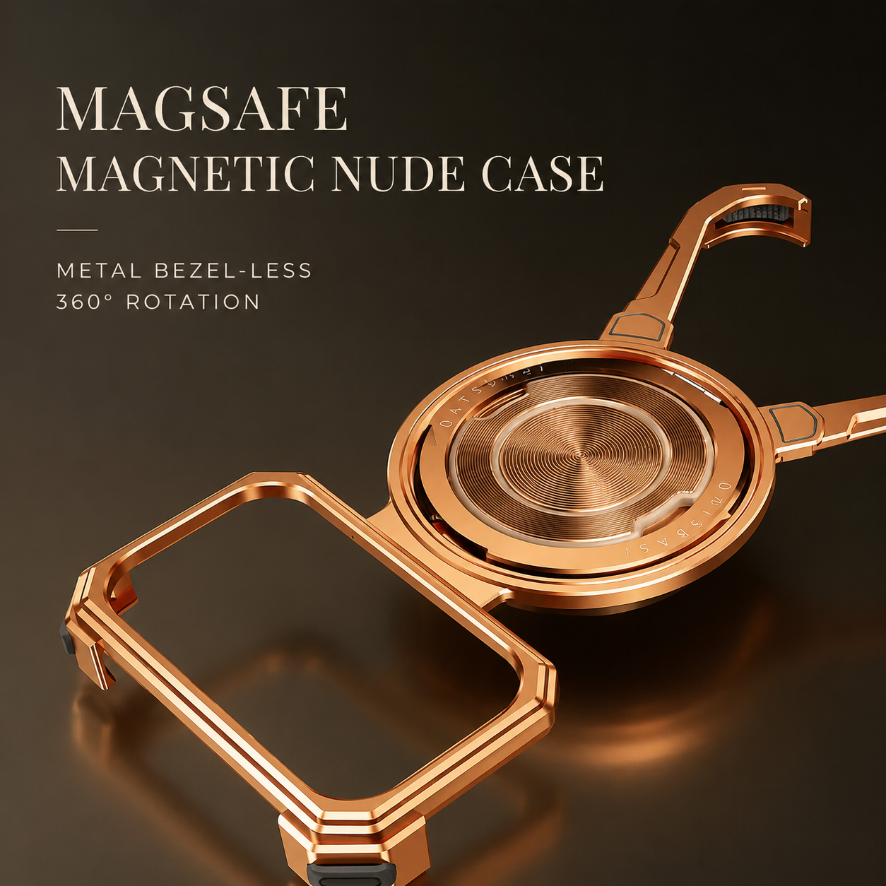 Premium iPhone Case Aluminum Frameless MagSafe Cover, Shockproof Protective Design with 360° Rotating Ring Stand, Secure Grip and Camera Protection
