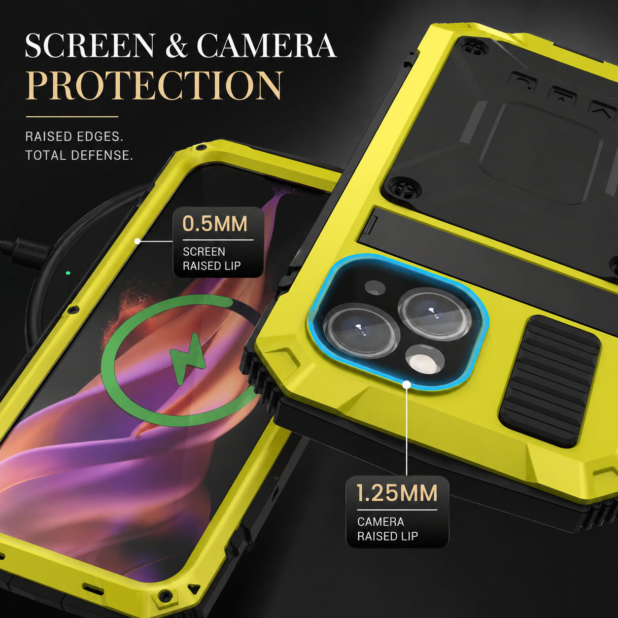 Premium iPhone Case Aluminum Metal Full Body Cover with Tempered Glass Screen Protection, Camera Lens Slider, Shockproof Design and Multi Angle Kickstand
