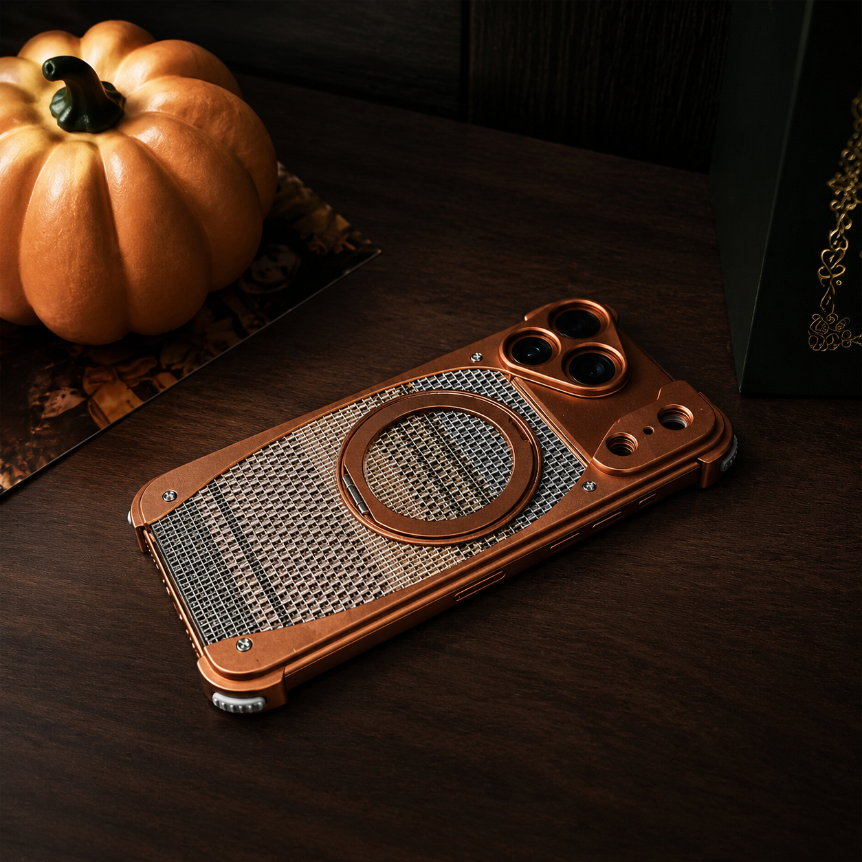 Premium iPhone Case Aluminum Metal Golden Thread Magnetic Design with Shockproof Bracket, Drop Resistant Construction and Durable Everyday Protection