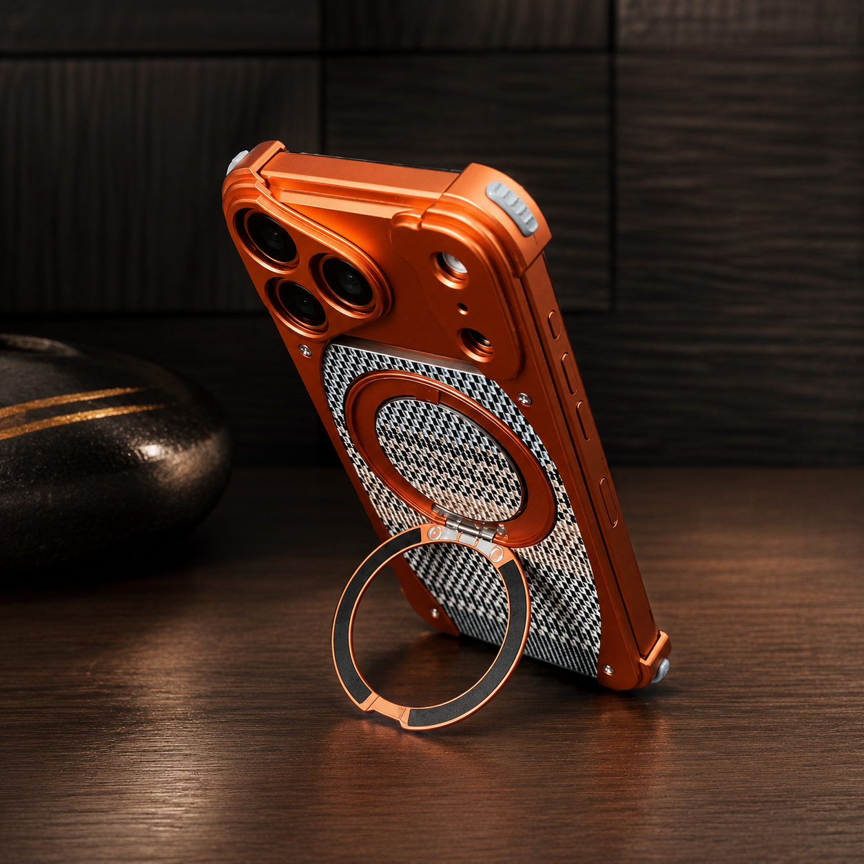 Premium iPhone Case Aluminum Metal Golden Thread Magnetic Design with Shockproof Bracket, Drop Resistant Construction and Durable Everyday Protection