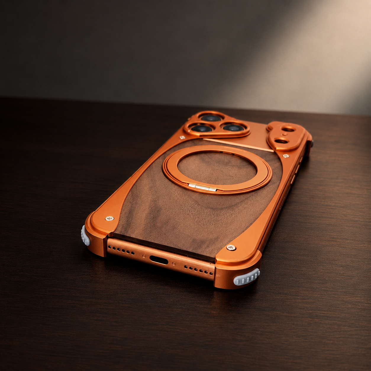 Premium iPhone Case Aluminum Metal Golden Thread Magnetic Design with Shockproof Bracket, Drop Resistant Construction and Durable Everyday Protection