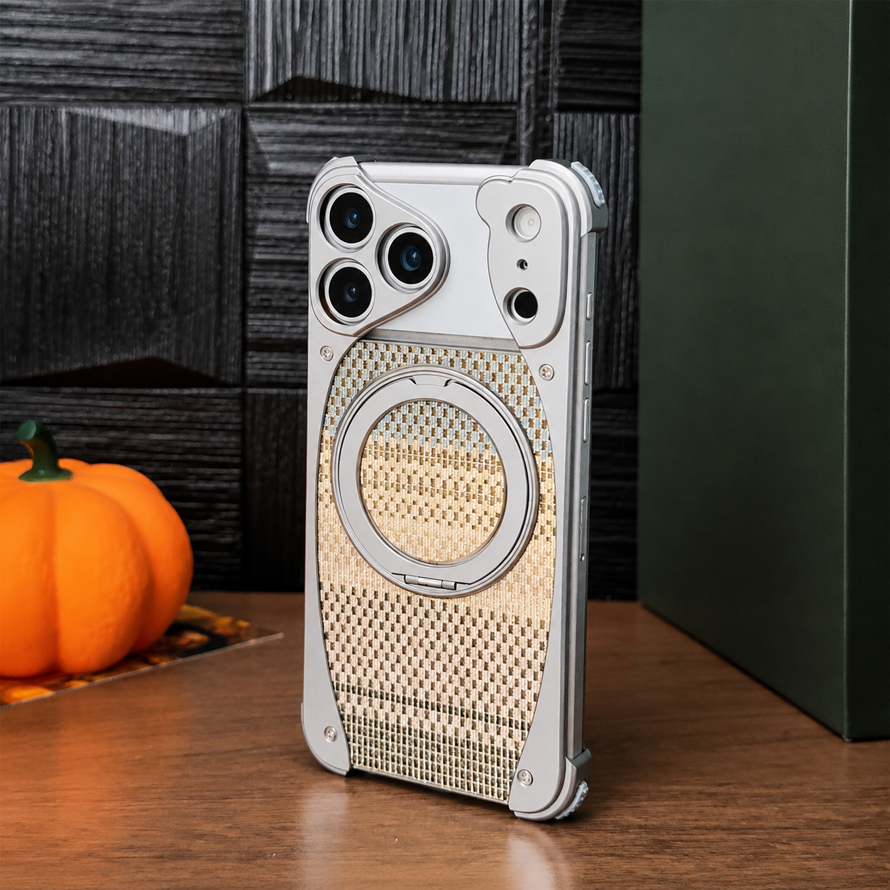 Premium iPhone Case Aluminum Metal Golden Thread Magnetic Design with Shockproof Bracket, Drop Resistant Construction and Durable Everyday Protection