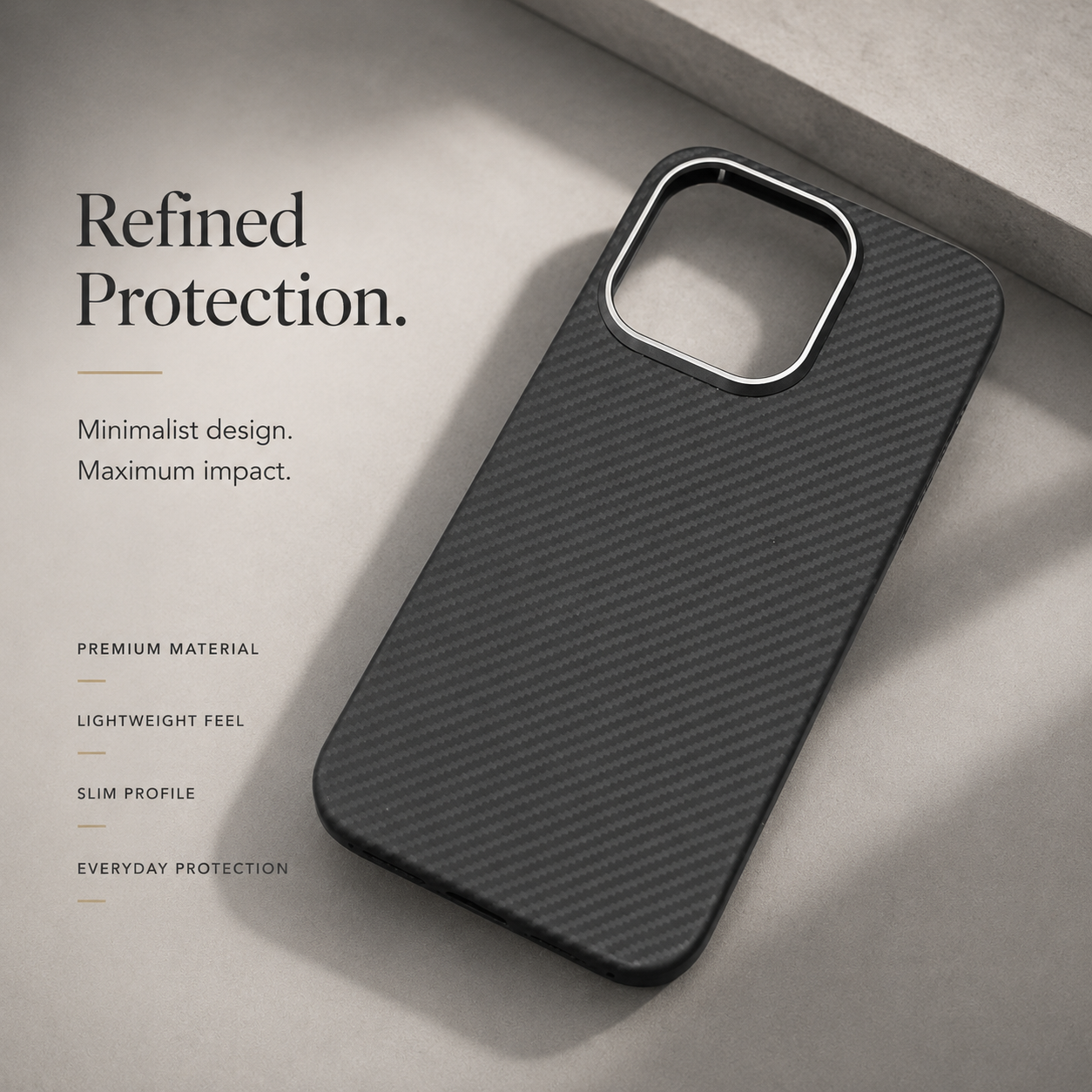 Premium iPhone Case Aramid Carbon Fiber MagSafe Design with Camera Lens Protection, Ultra Lightweight Scratch Resistant Half Wrapped Construction