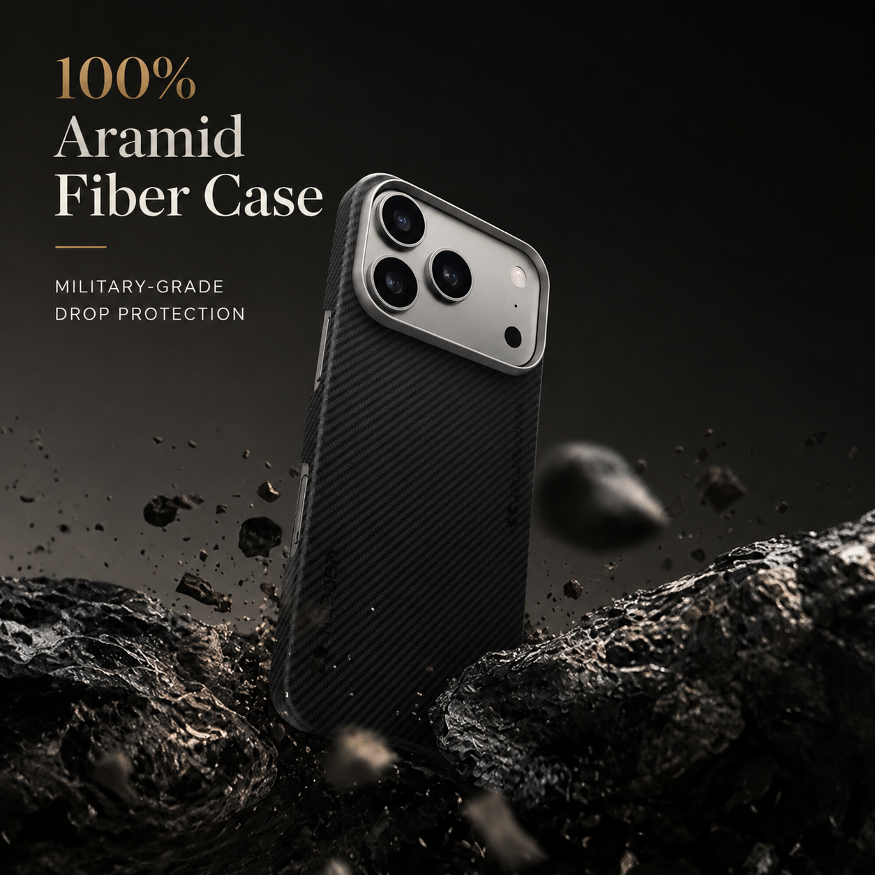Premium iPhone Case Aramid Fiber Cover Shockproof Anti Fingerprint Non Slip Grip Slim Lightweight Durable Protective Case Matte Black Design