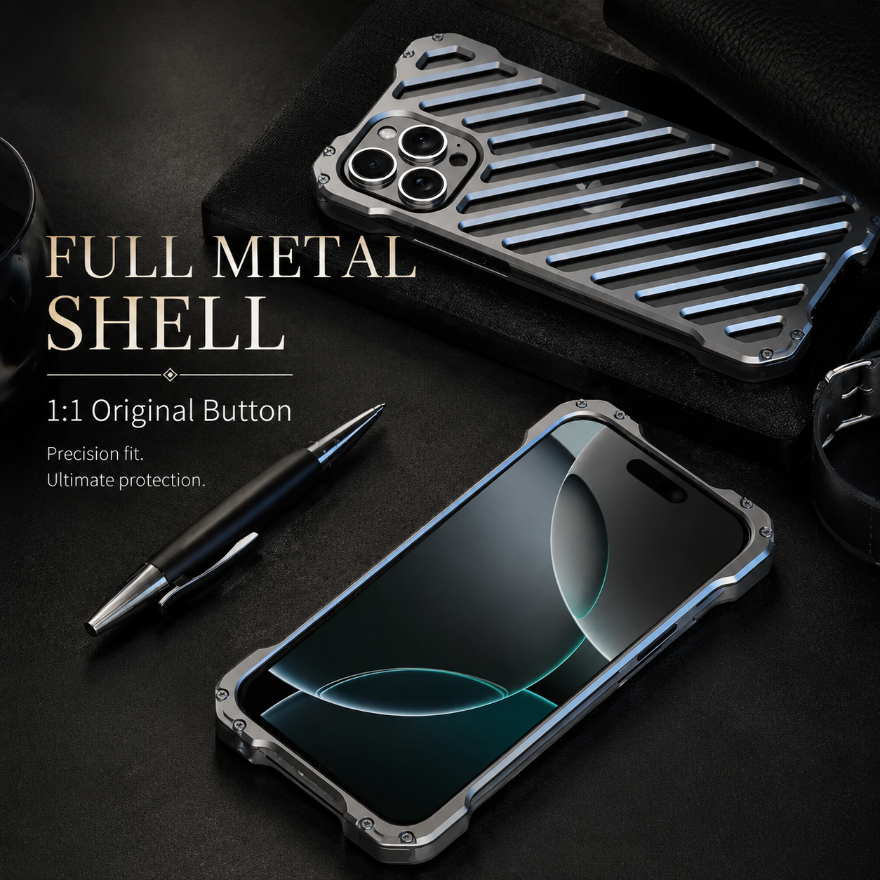 Premium iPhone Case CNC Aluminum Alloy Armor Cover with Magnetic Shockproof Dual-Layer Protection, Anti-Fingerprint Matte Finish & Non-Slip Lightweight Design