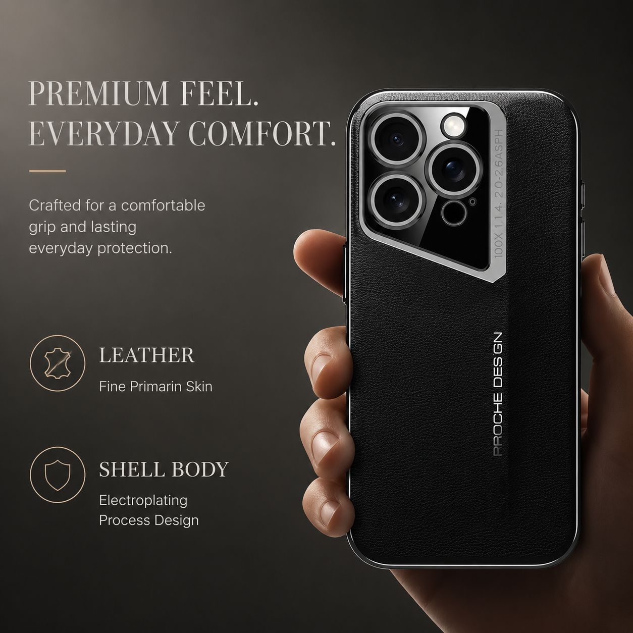 Premium iPhone Case Camera Lens Protection Hard Back Protective Cover Vegan Leather Anti Fingerprint Anti Scratch Minimalist Design