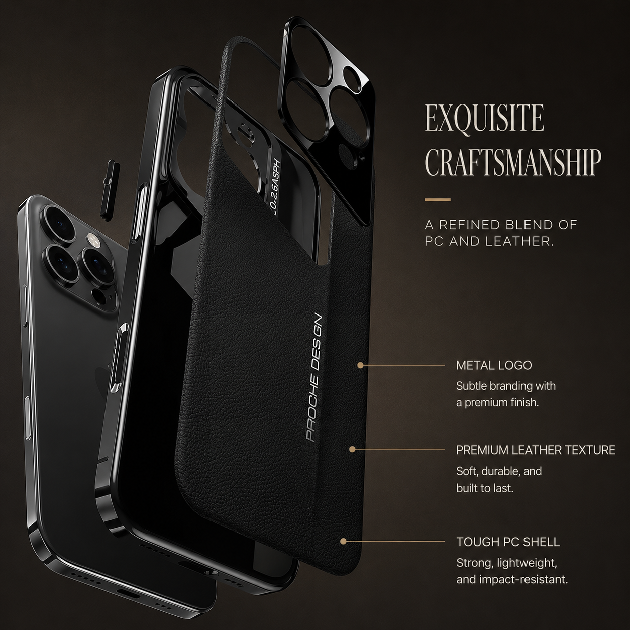 Premium iPhone Case Camera Lens Protection Hard Back Protective Cover Vegan Leather Anti Fingerprint Anti Scratch Minimalist Design