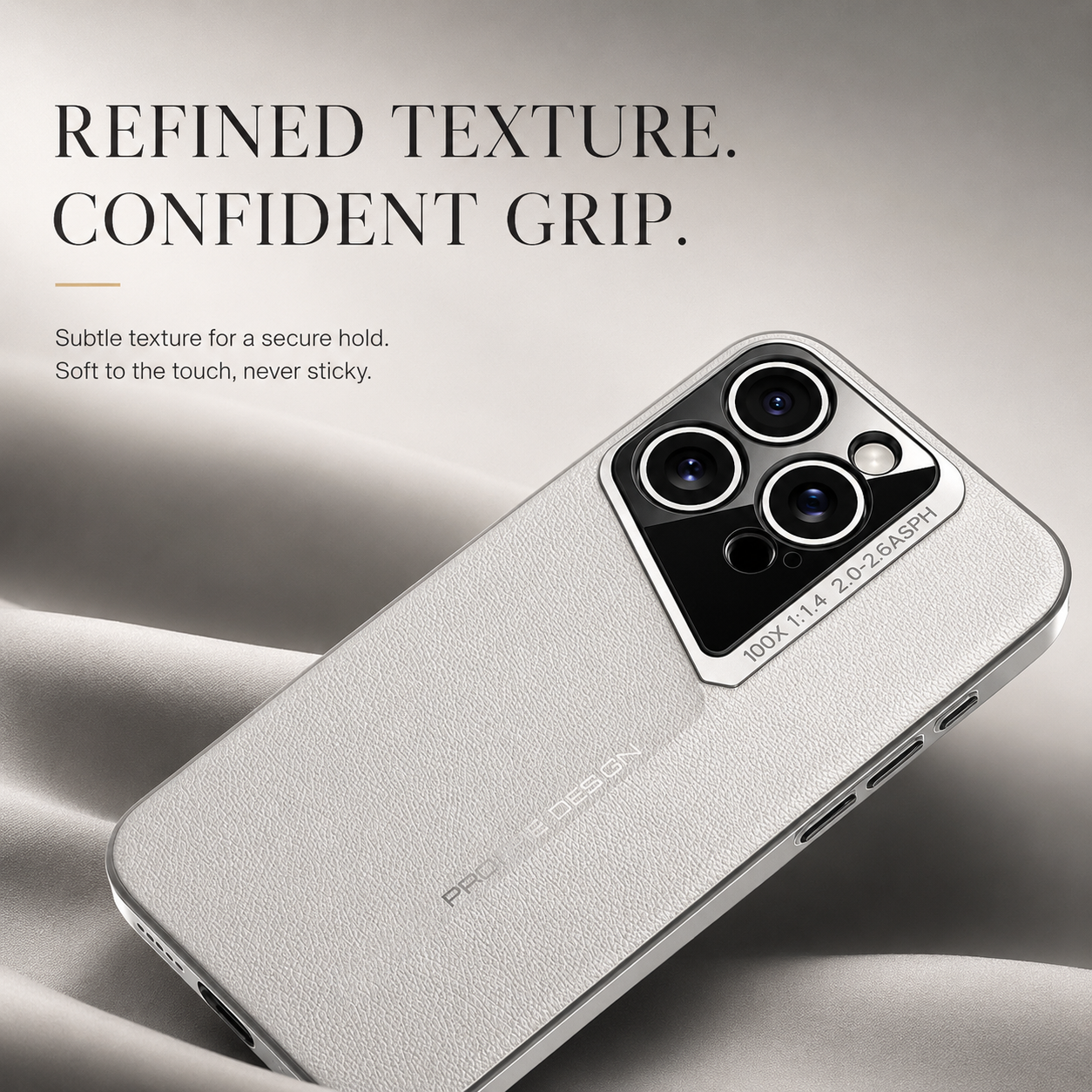 Premium iPhone Case Camera Lens Protection Hard Back Protective Cover Vegan Leather Anti Fingerprint Anti Scratch Minimalist Design
