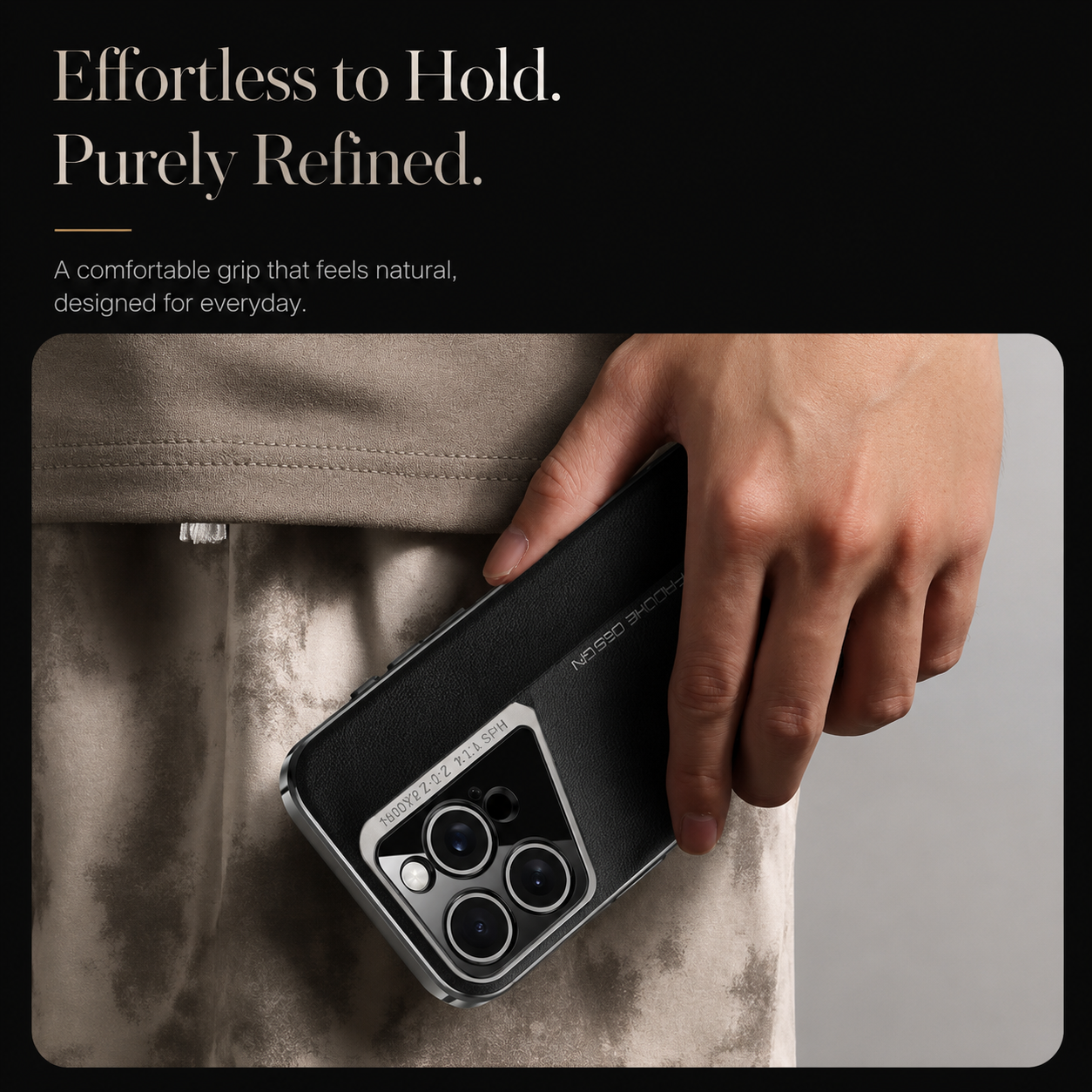 Premium iPhone Case Camera Lens Protection Hard Back Protective Cover Vegan Leather Anti Fingerprint Anti Scratch Minimalist Design