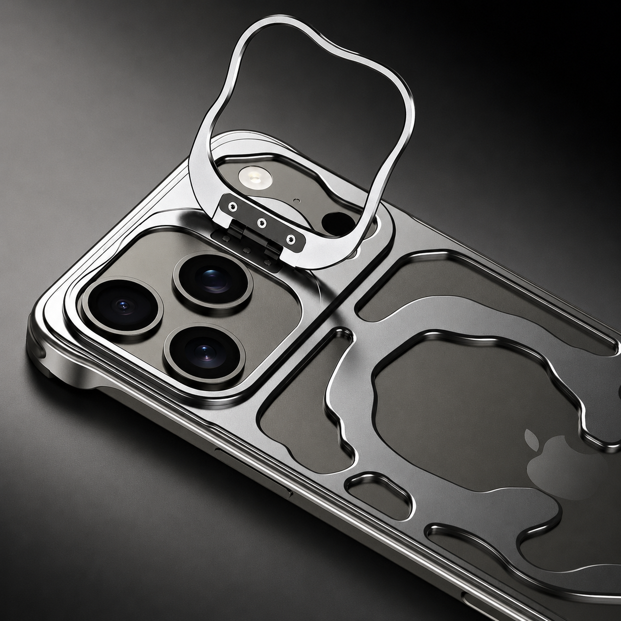 Premium iPhone Case Camera Lens Protection Magnetic Metal Cover Shockproof Protective Frame Heat Dissipation Stand Bracket Scratch Resistant Hollow Design