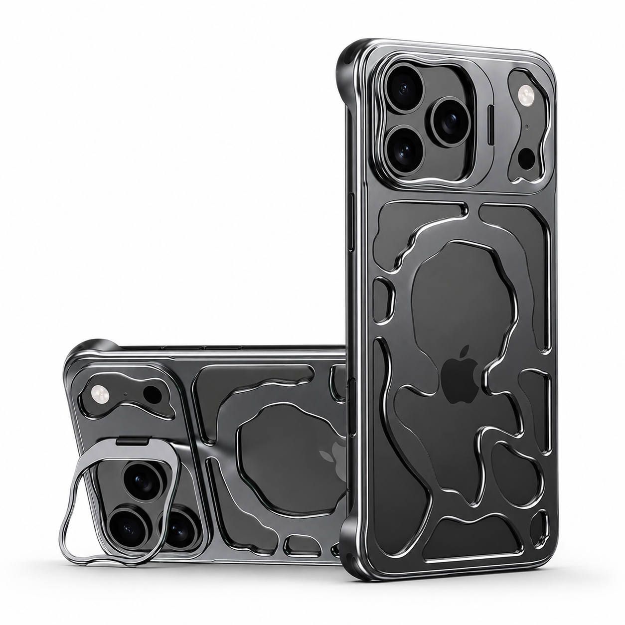 Premium iPhone Case Camera Lens Protection Magnetic Metal Cover Shockproof Protective Frame Heat Dissipation Stand Bracket Scratch Resistant Hollow Design