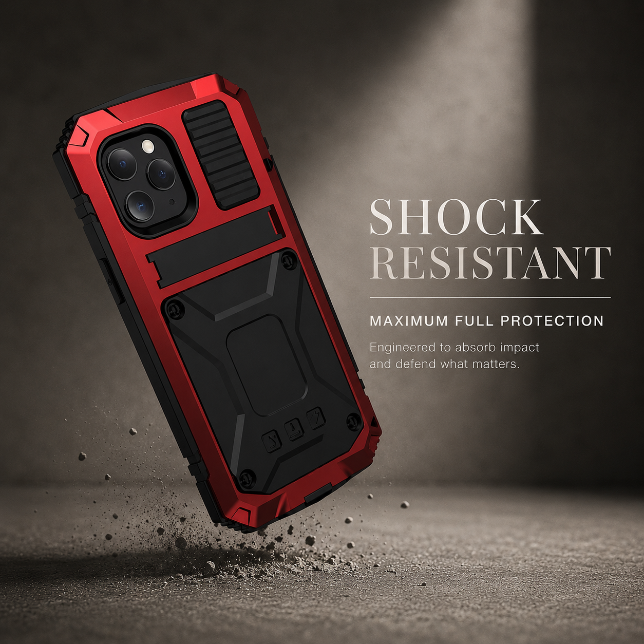 Premium iPhone Case Camera Lens Protection Shockproof Cover Aluminum Metal Armor Tempered Glass Screen Water Resistant Full Body Kickstand Design