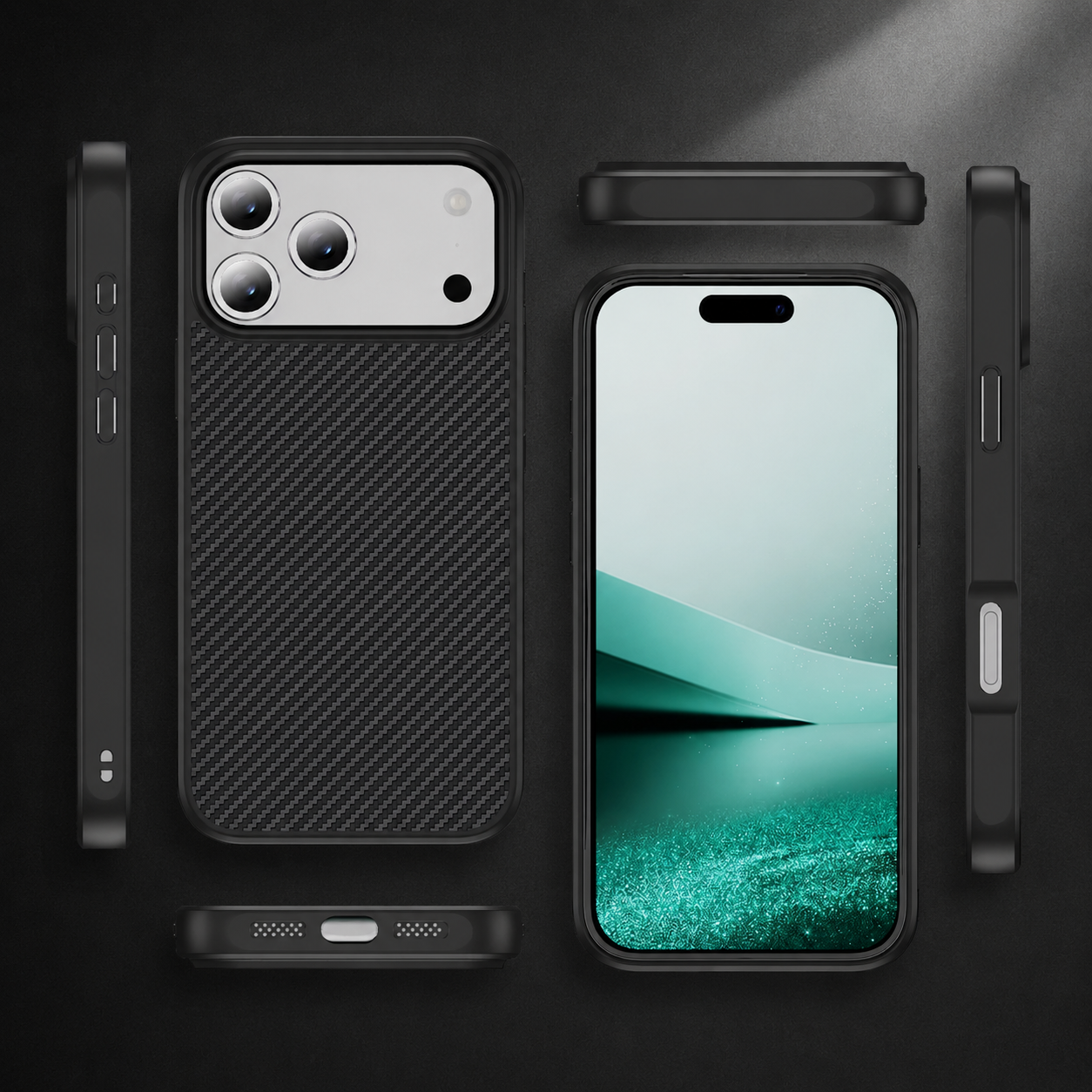 Premium iPhone Case Camera Lens Protection Shockproof Cover Carbon Fiber Anti Fingerprint Non Slip Scratch Resistant Wireless Charging Compatible Design