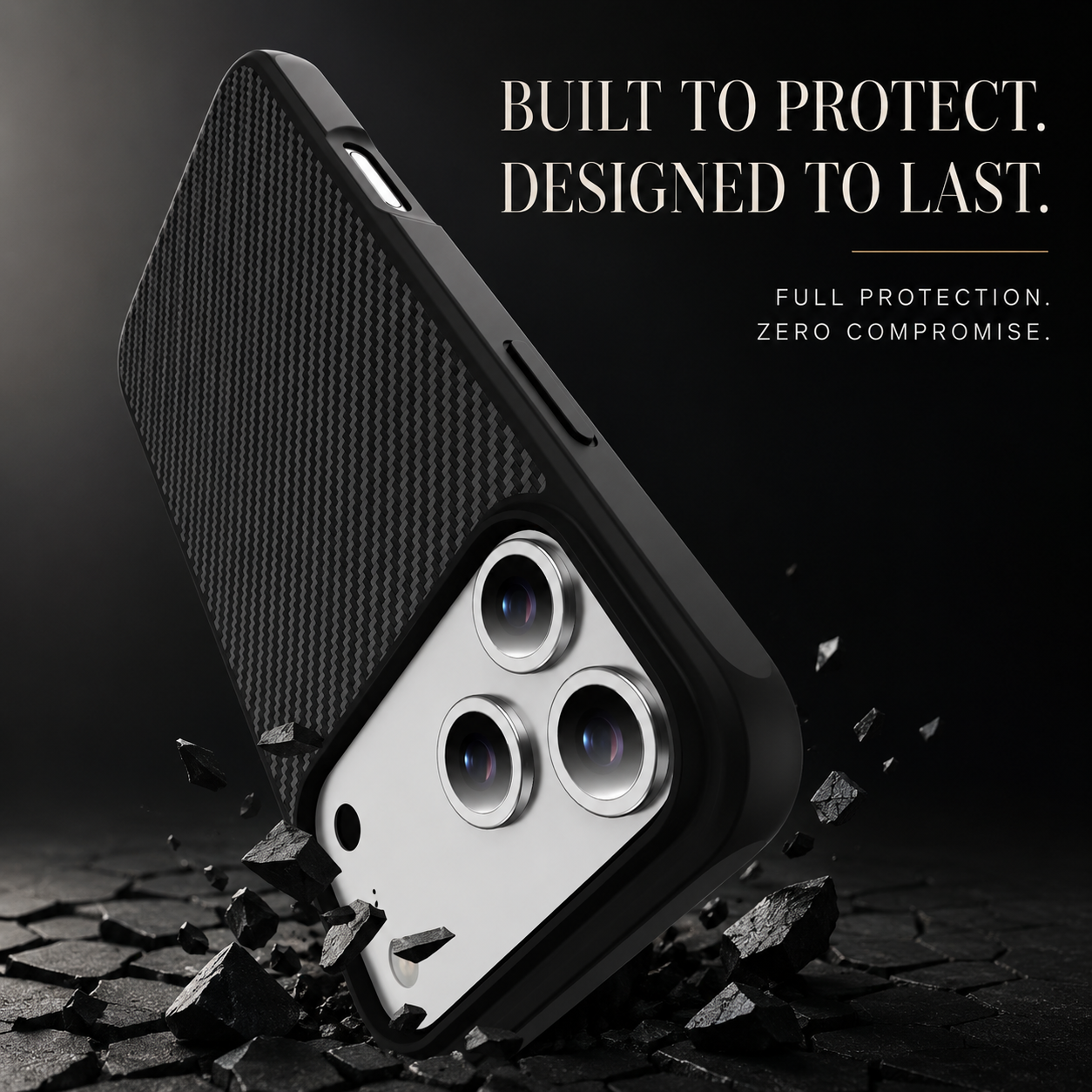 Premium iPhone Case Camera Lens Protection Shockproof Cover Carbon Fiber Anti Fingerprint Non Slip Scratch Resistant Wireless Charging Compatible Design