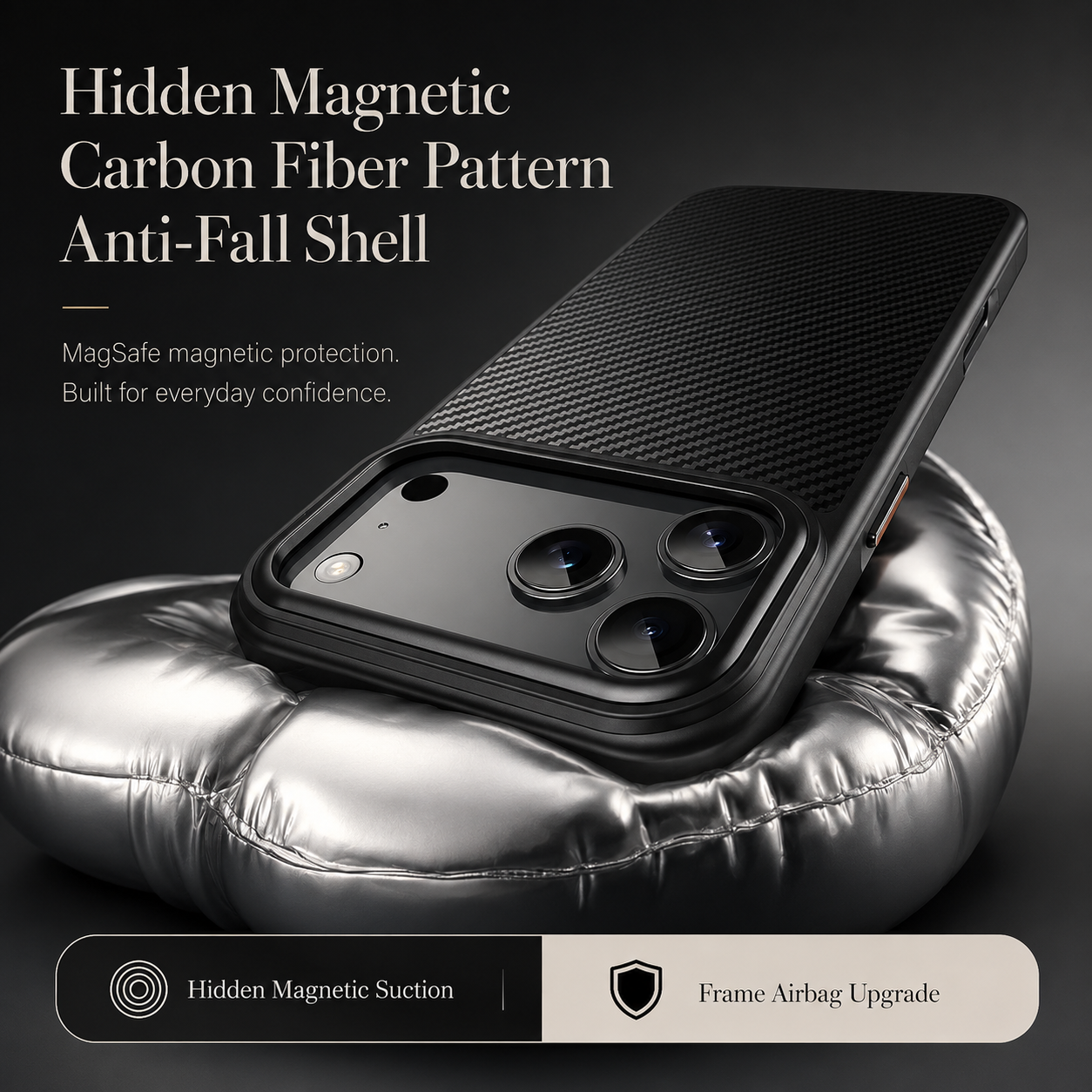 Premium iPhone Case Camera Lens Protection Shockproof Cover Carbon Fiber Anti Fingerprint Non Slip Scratch Resistant Wireless Charging Compatible Design